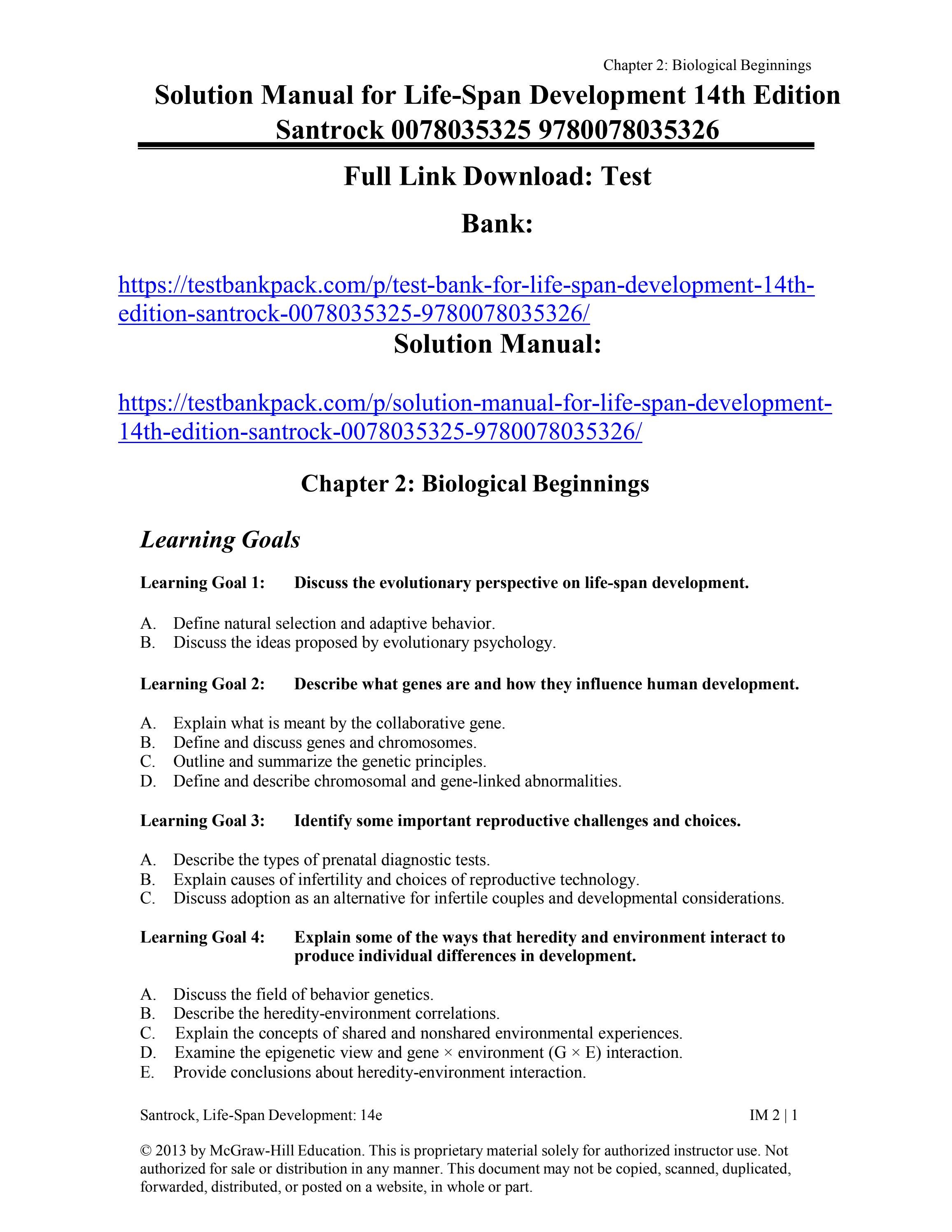 Solution manual for life span development 14th edition santrock