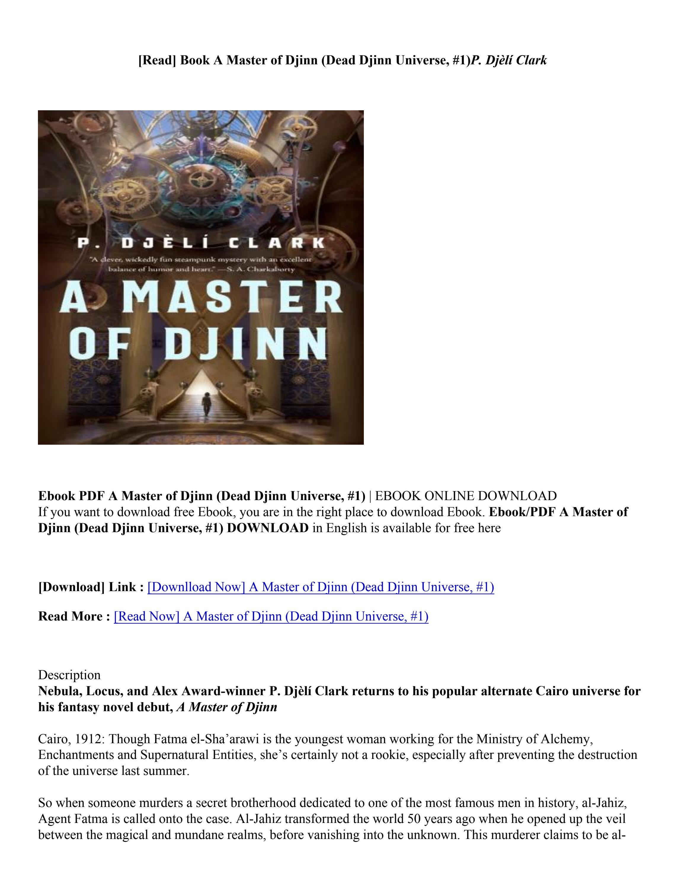 (PDF) Download A Master of Djinn (Dead Djinn Universe, 1) By P. Djèlí Clark by lulitasvetlana88