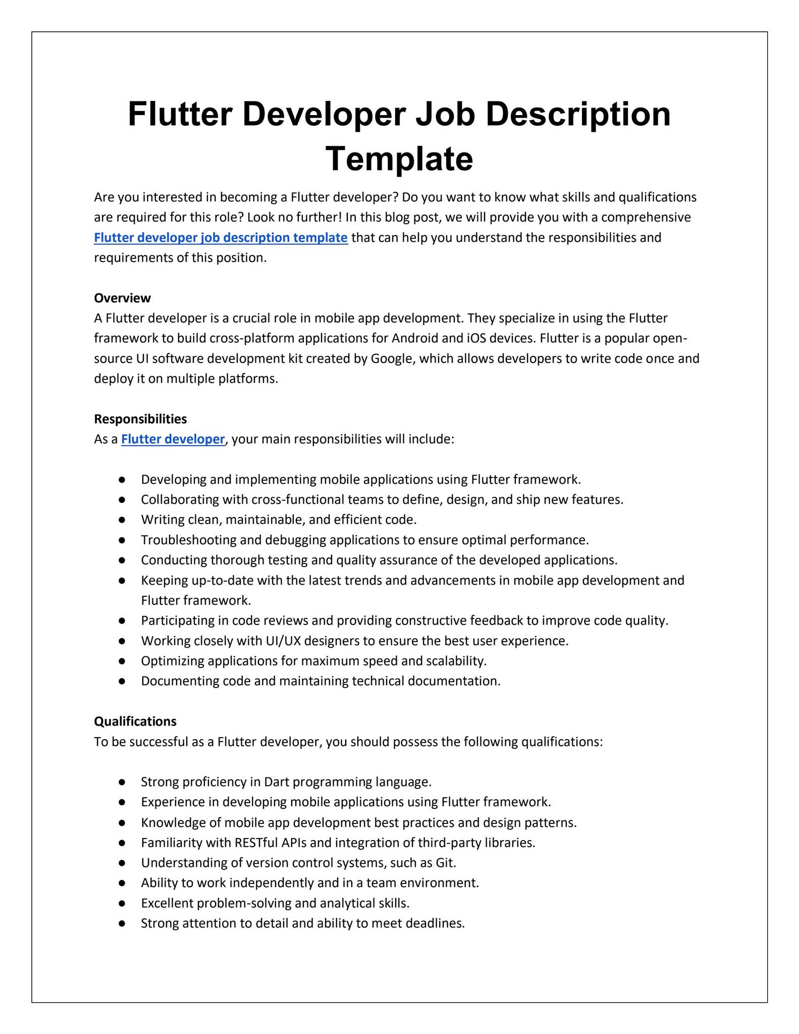 Flutter Developer Job Description Template by getwidget - Issuu