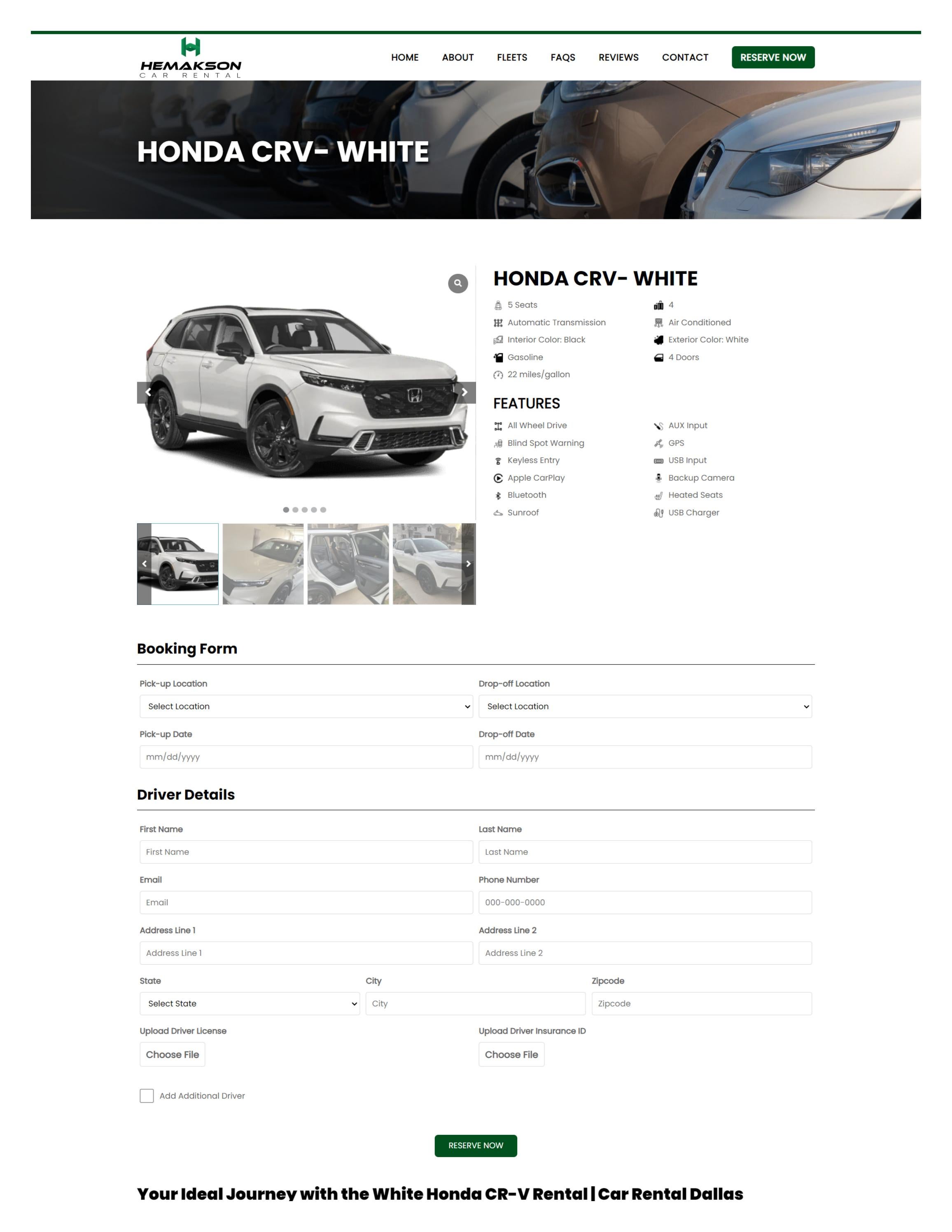 01 HONDA CRV WHITE Rent A Car Dallas Hemakson Car Rental by