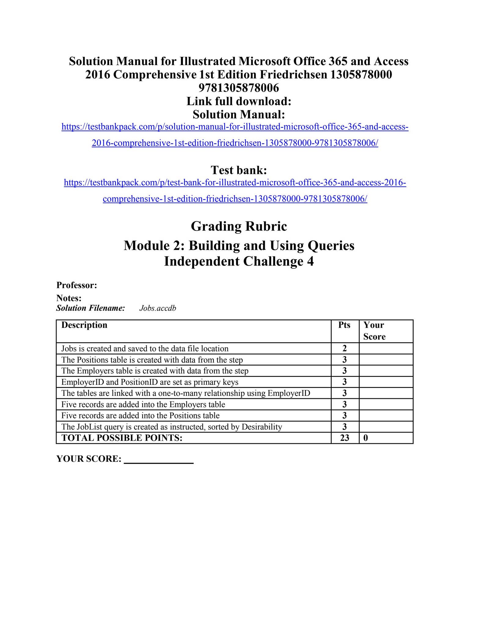 Solution manual for illustrated microsoft office 365 and access 2016 ...