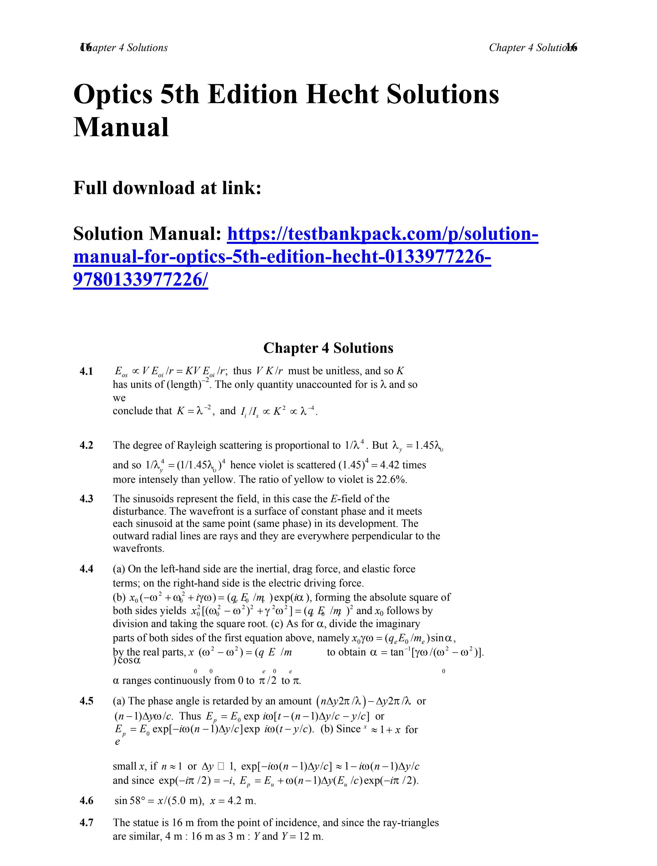 Optics 5th edition hecht solutions manual 1 by jon.gaudet629 Issuu