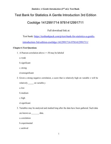 Statistics a gentle introduction 3rd edition coolidge test bank 1 by ...