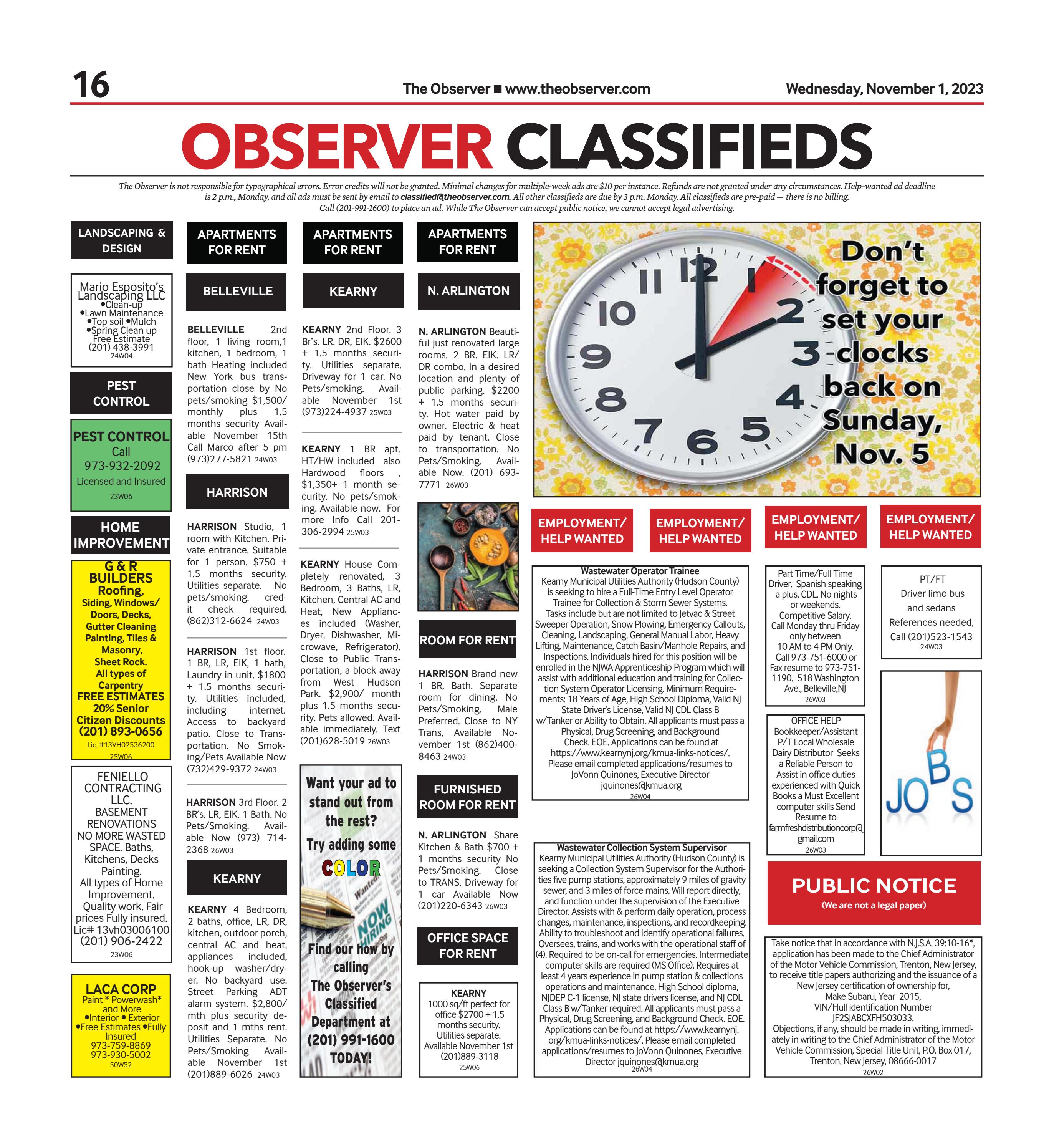 Classifieds for Nov. 1, 2023 by The Observer Newspaper Issuu