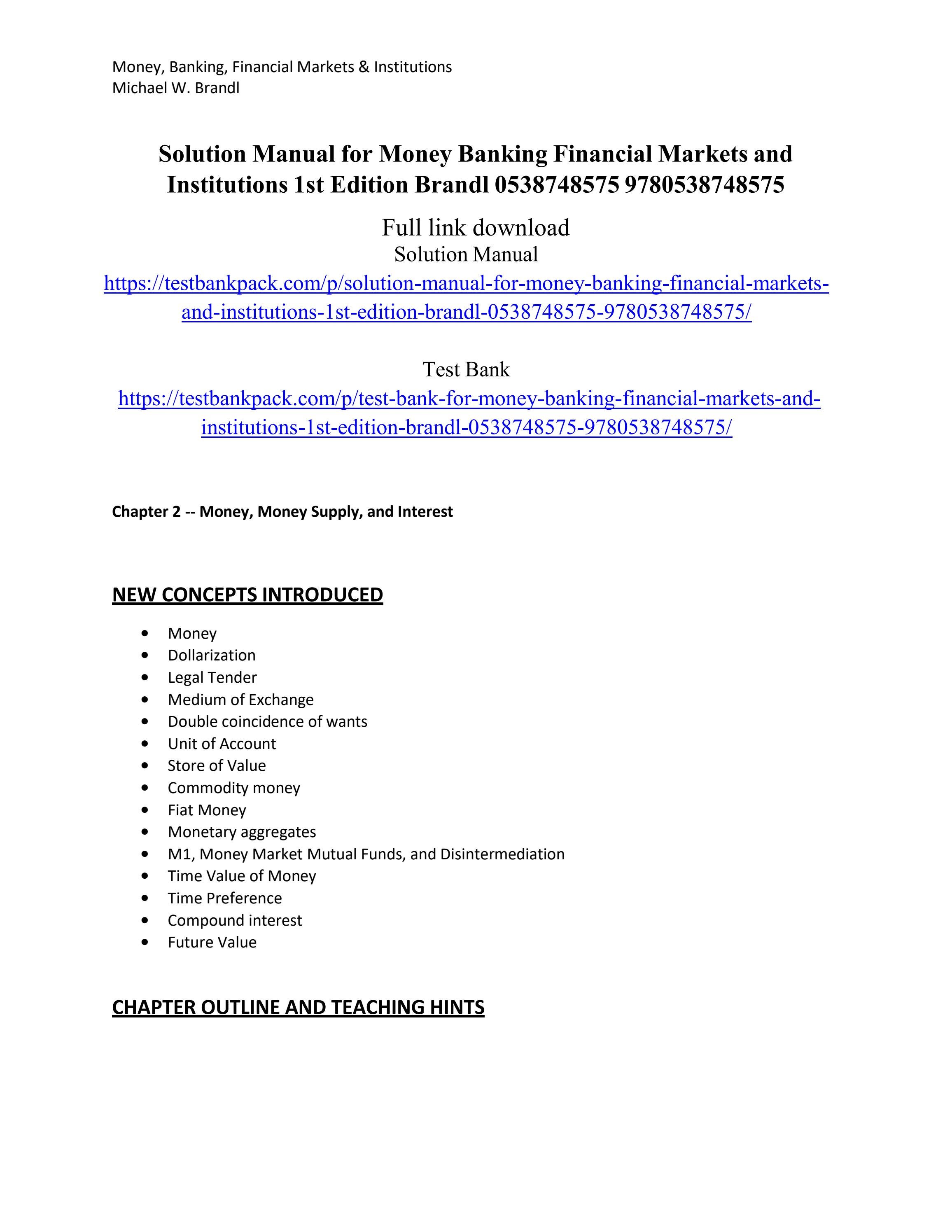 Solution manual for money banking financial markets and institutions