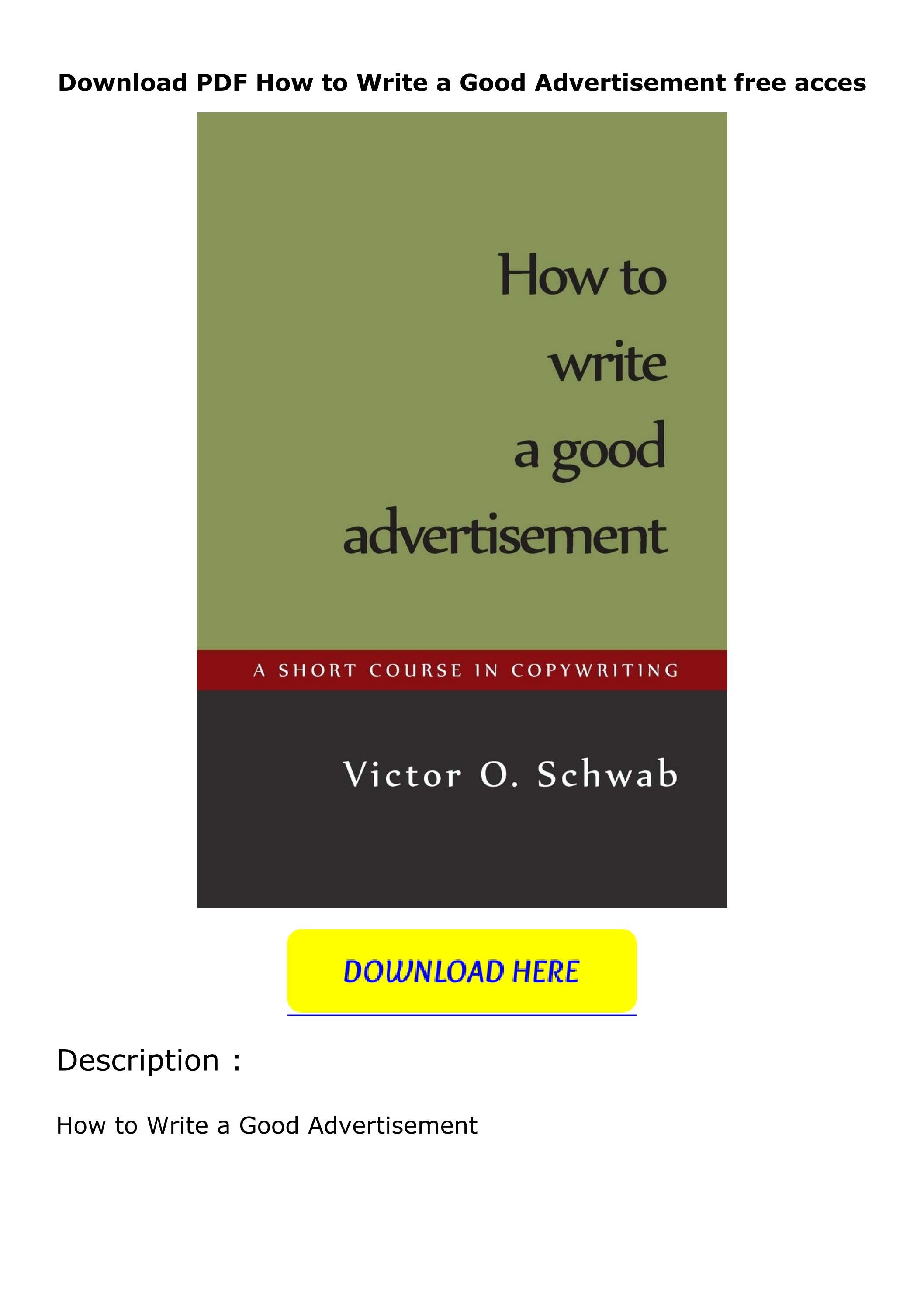 Download PDF How to Write a Good Advertisement free acces by