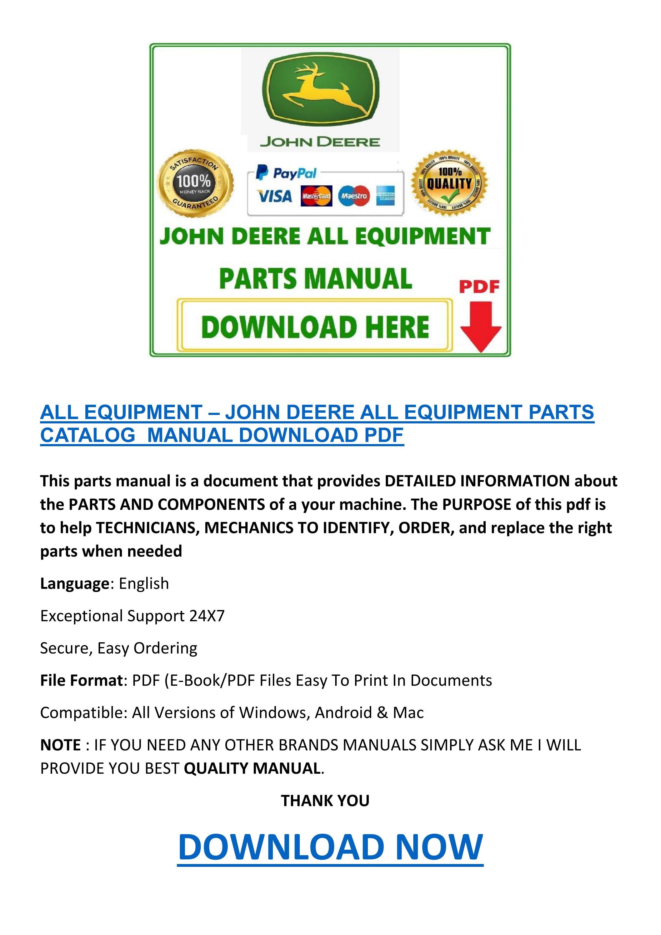 ALL EQUIPMENT – JOHN DEERE ALL EQUIPMENT PARTS CATALOG MANUAL BEST PDF