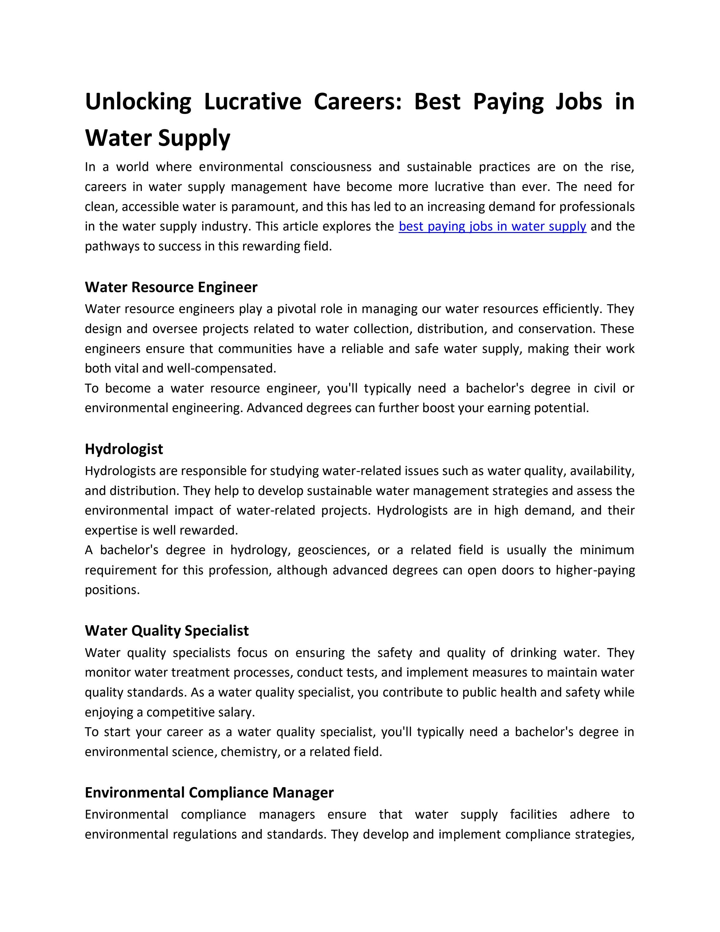 Unlocking Lucrative Careers Best Paying Jobs in Water Supply by Aakarshita Ray Issuu