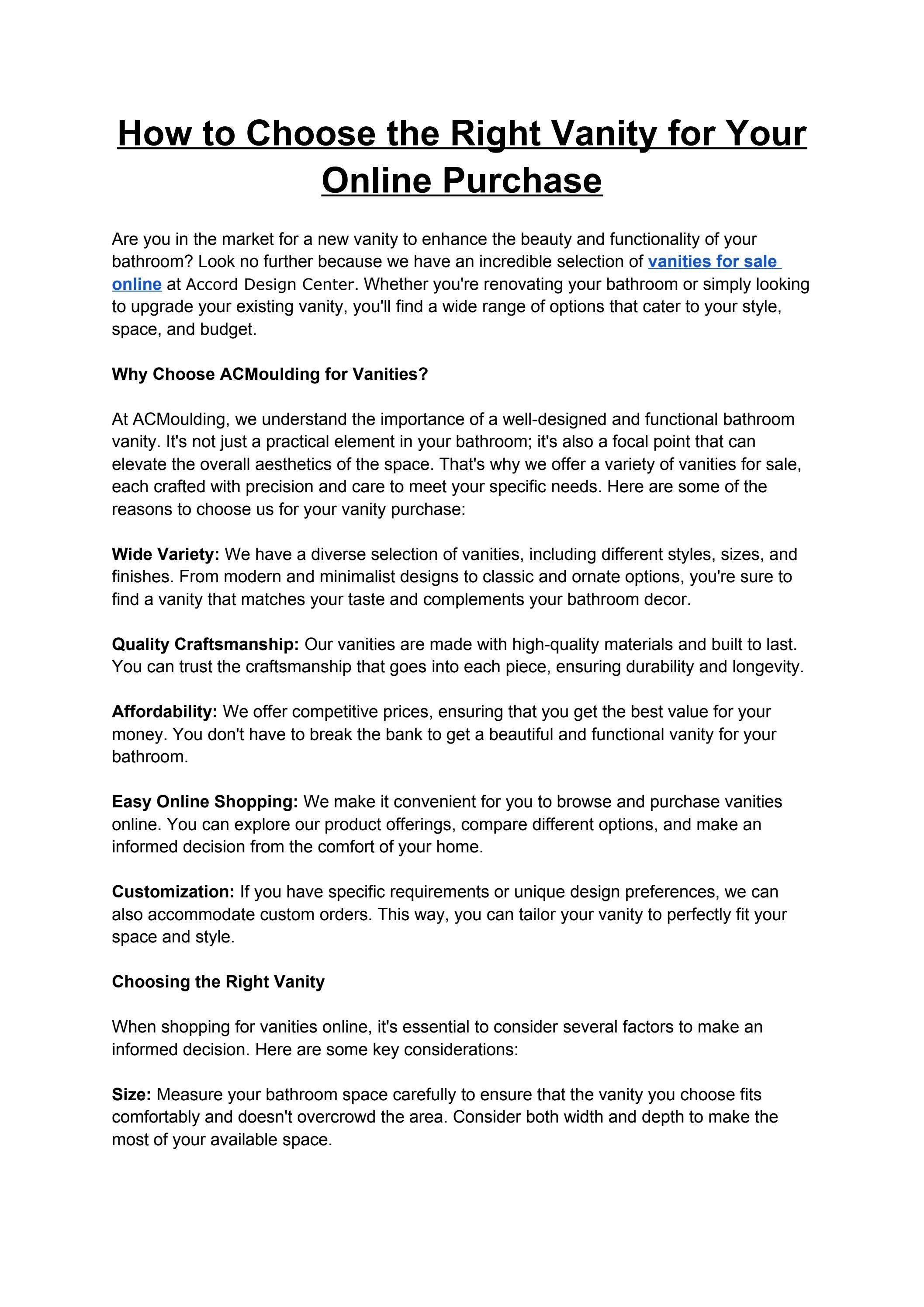 How to Choose the Right Vanity for Your Online Purchase by Accord