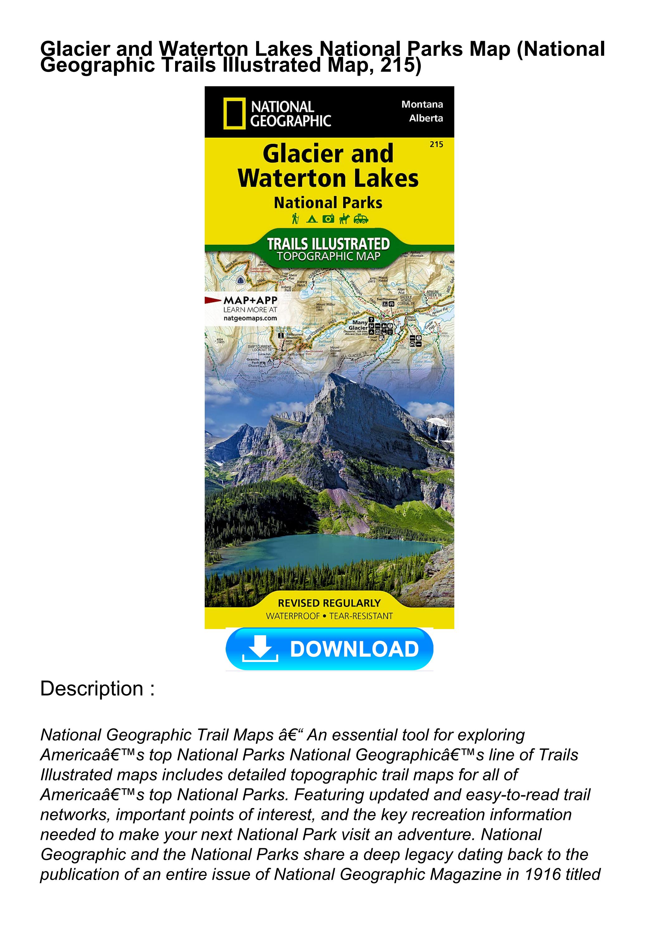 get [PDF] Download Glacier and Waterton Lakes National Parks Map