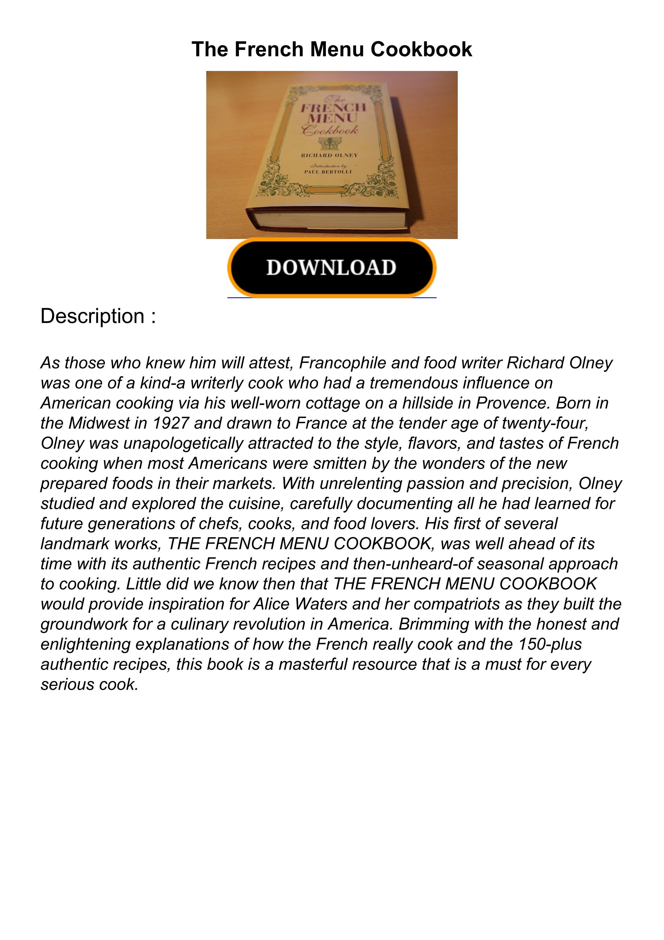 [PDF READ ONLINE] The French Menu Cookbook by astolficornellap Issuu