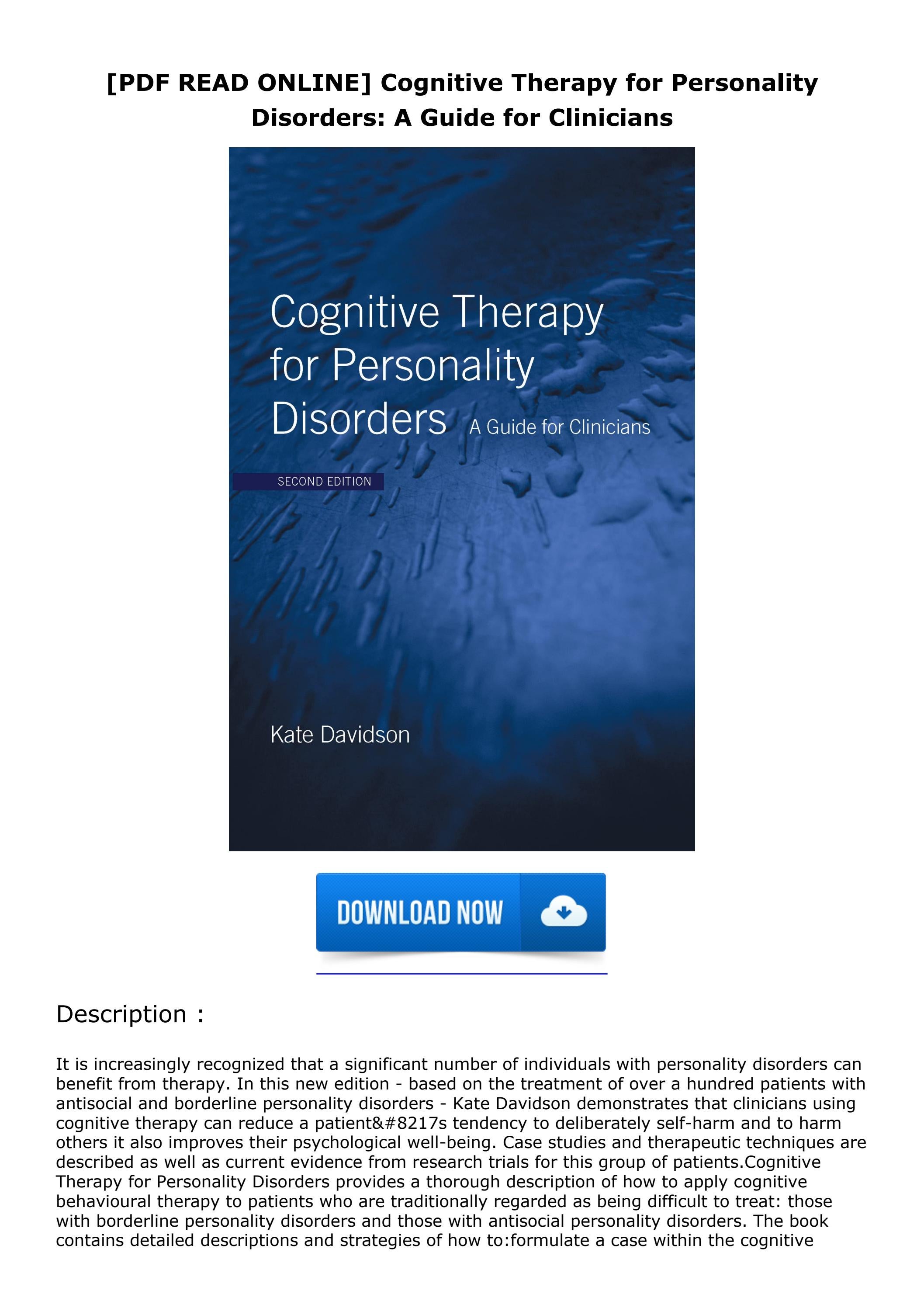 [PDF READ ONLINE] Cognitive Therapy for Personality Disorders A Guide