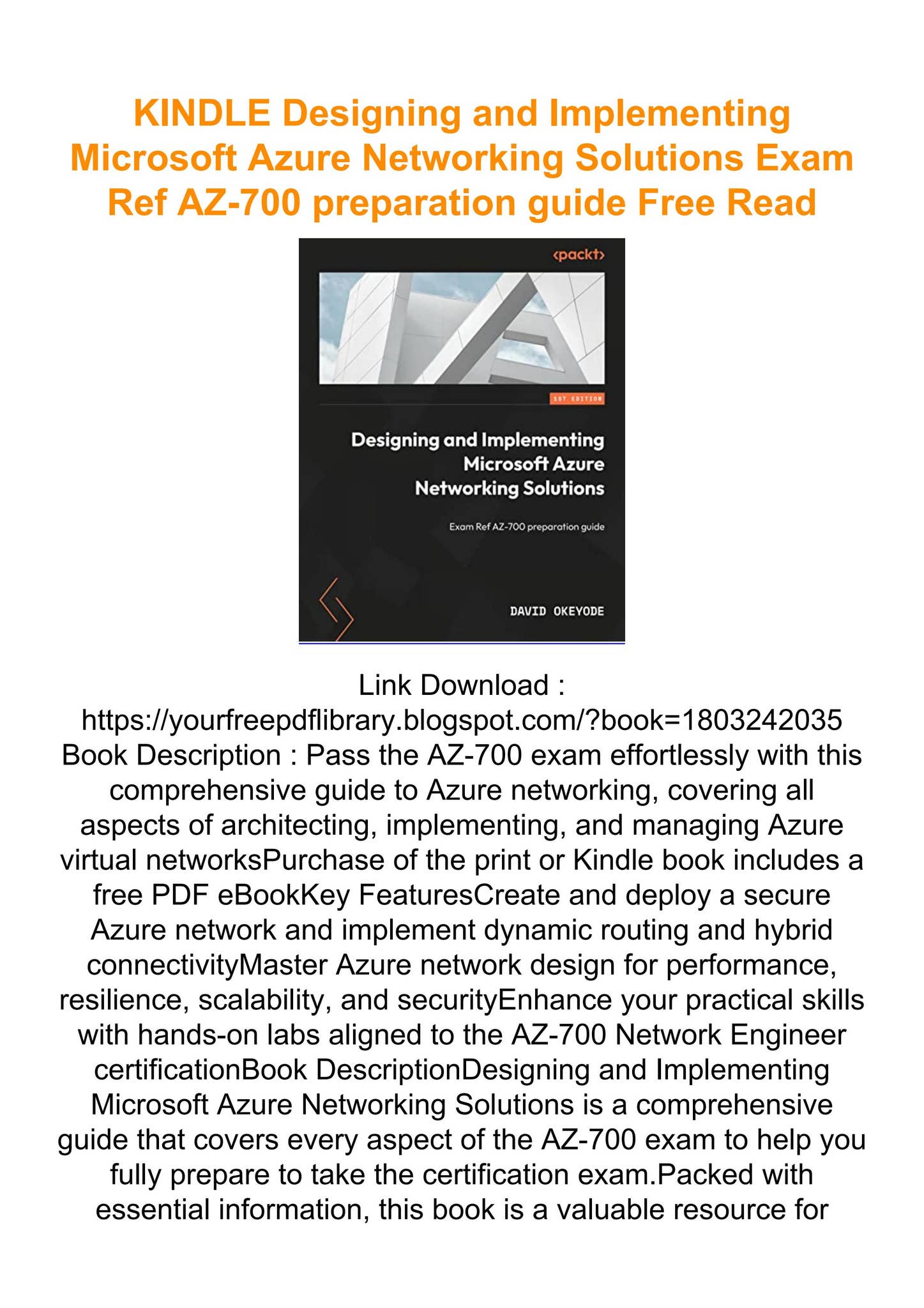 KINDLE Designing and Implementing Microsoft Azure Networking Solutions ...