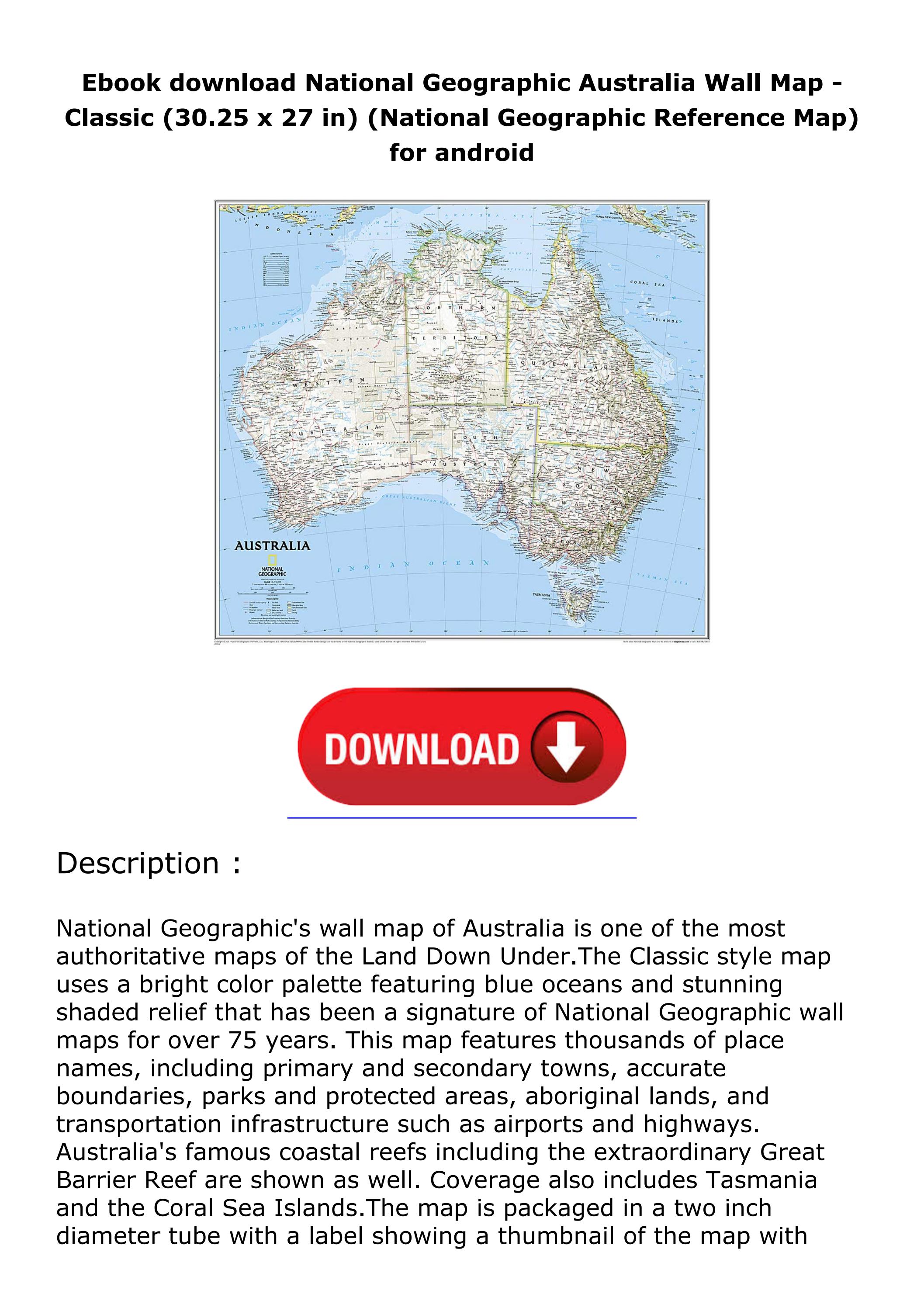 Ebook download National Geographic Australia Wall Map Classic (30.25