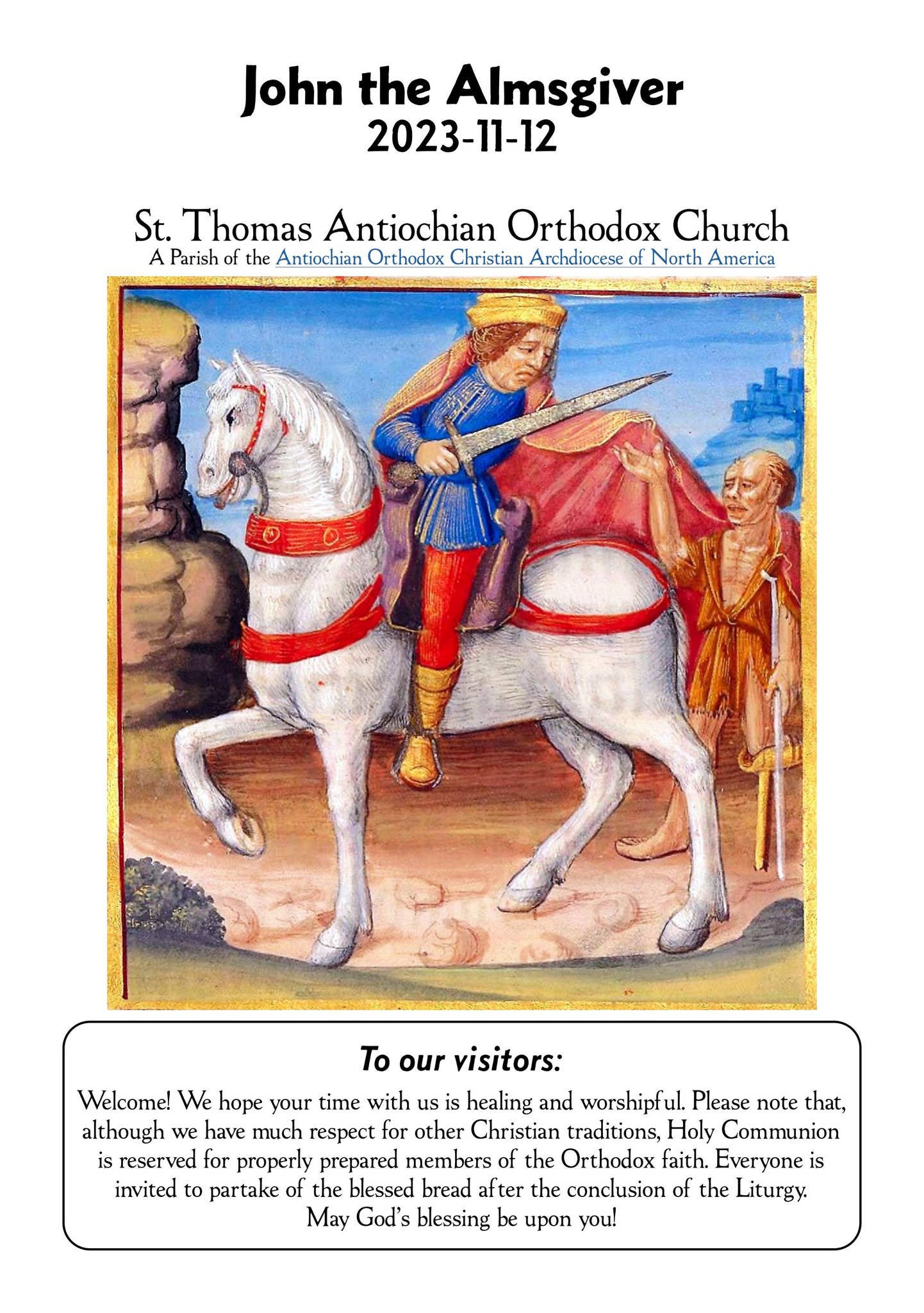 John the Almsgiver 2023-11-12 by St. Thomas Antiochian Orthodox Church ...