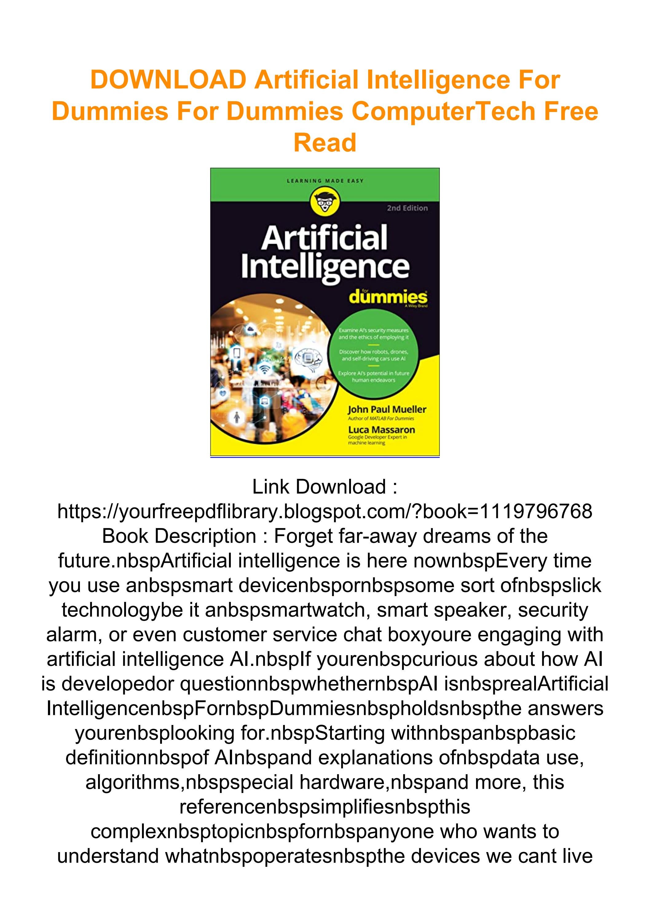 DOWNLOAD Artificial Intelligence For Dummies For Dummies ComputerTech