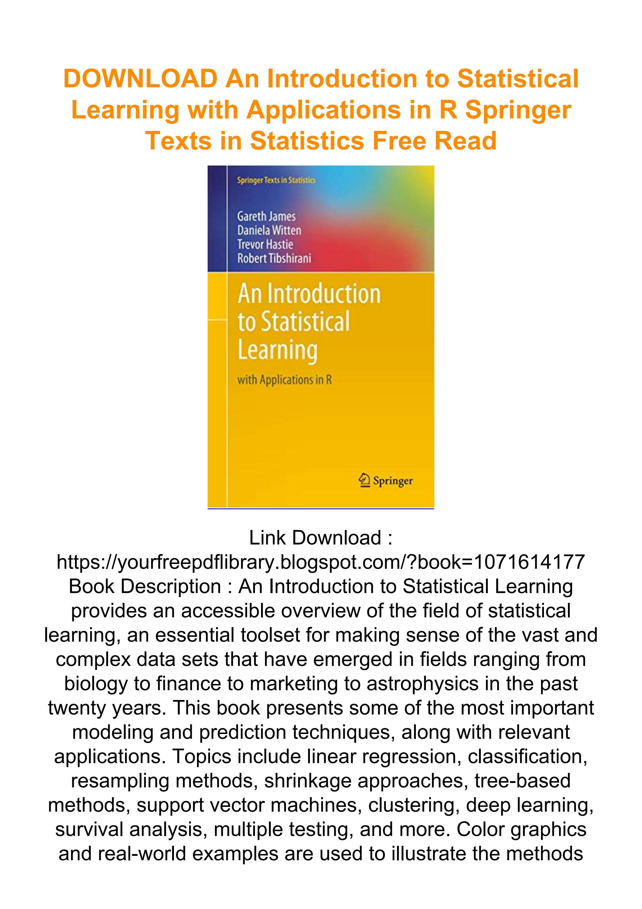 DOWNLOAD An Introduction to Statistical Learning with Applications in R ...