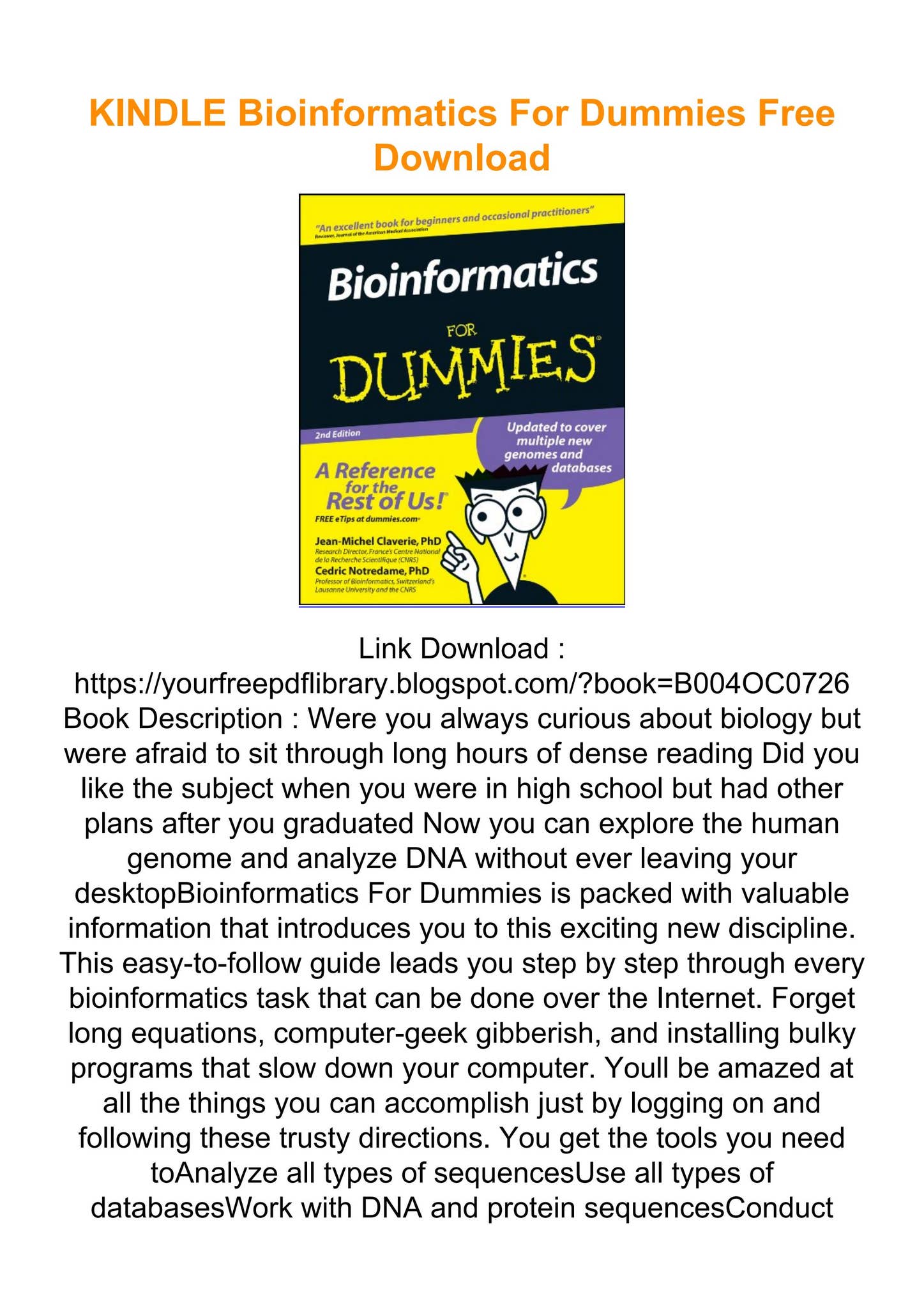 DOWNLOAD Bioinformatics For Dummies Read Online Free by Danang Fina - Issuu