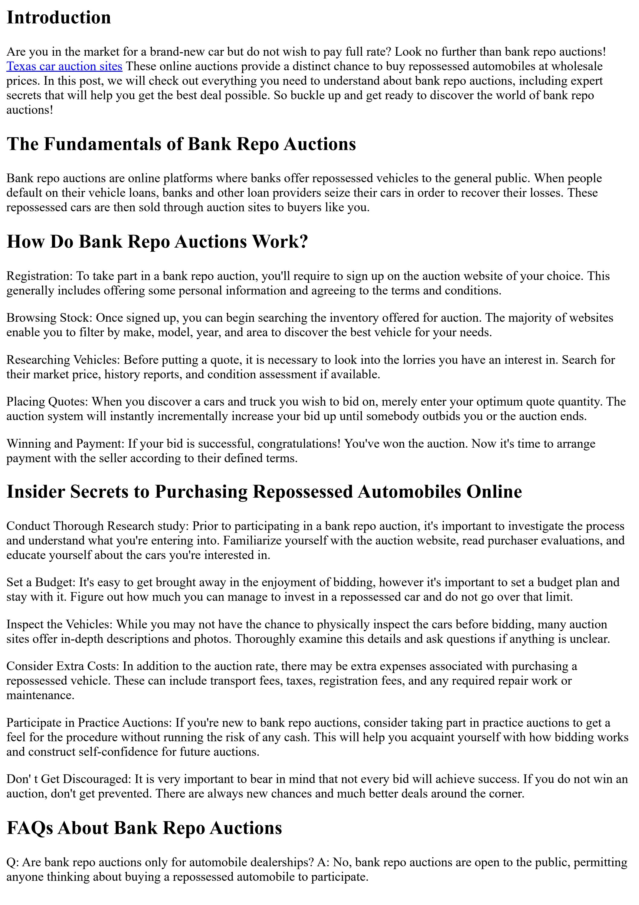Bank Repo Auctions 101 Insider Tricks to Purchasing Repossessed Cars Online by