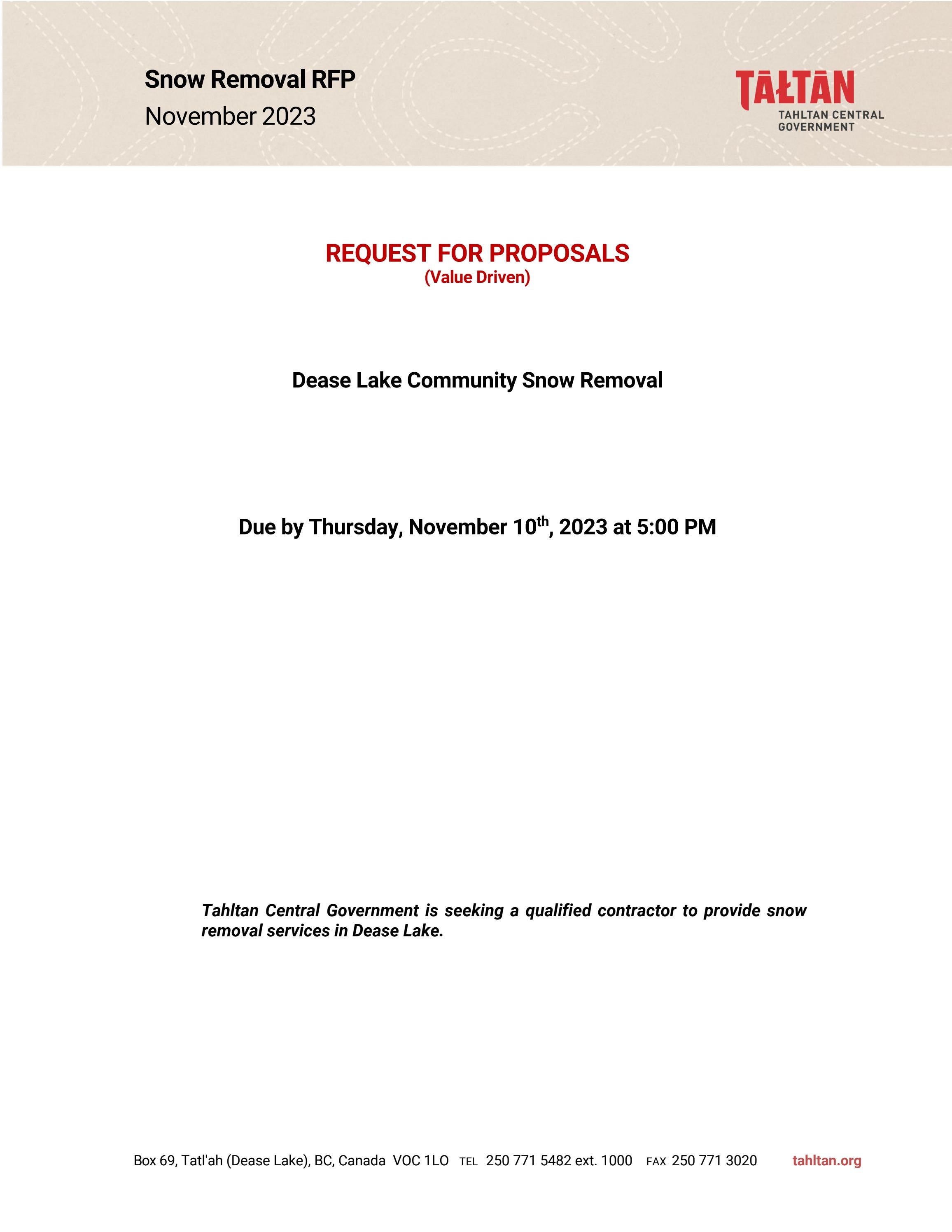RFP Dease Lake Community Snow Removal by tahltancentralgovernment Issuu
