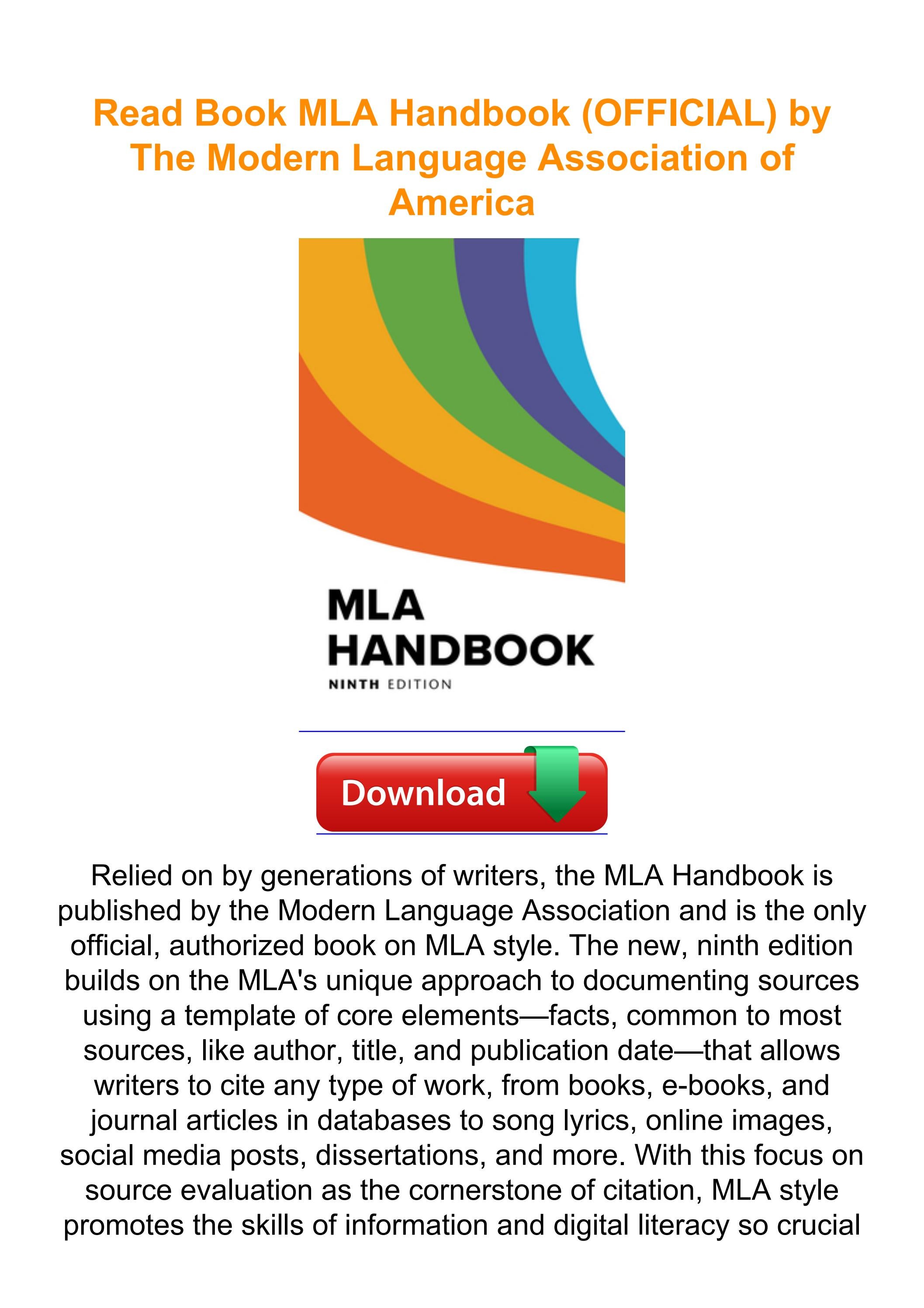 Read Book MLA Handbook (OFFICIAL) by The Modern Language Association of ...