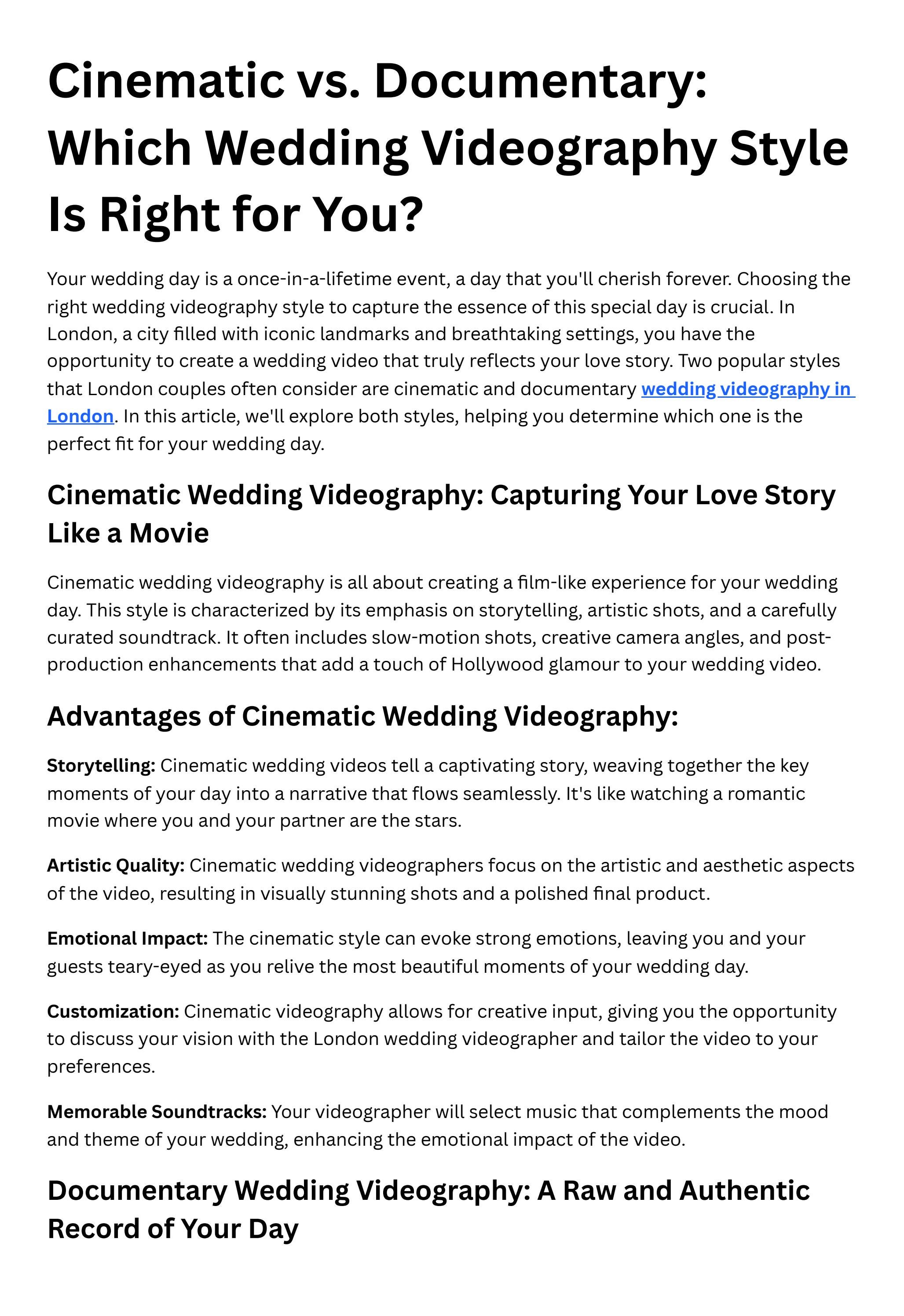 Cinematic vs. Documentary Which Wedding Videography Style Is Right for