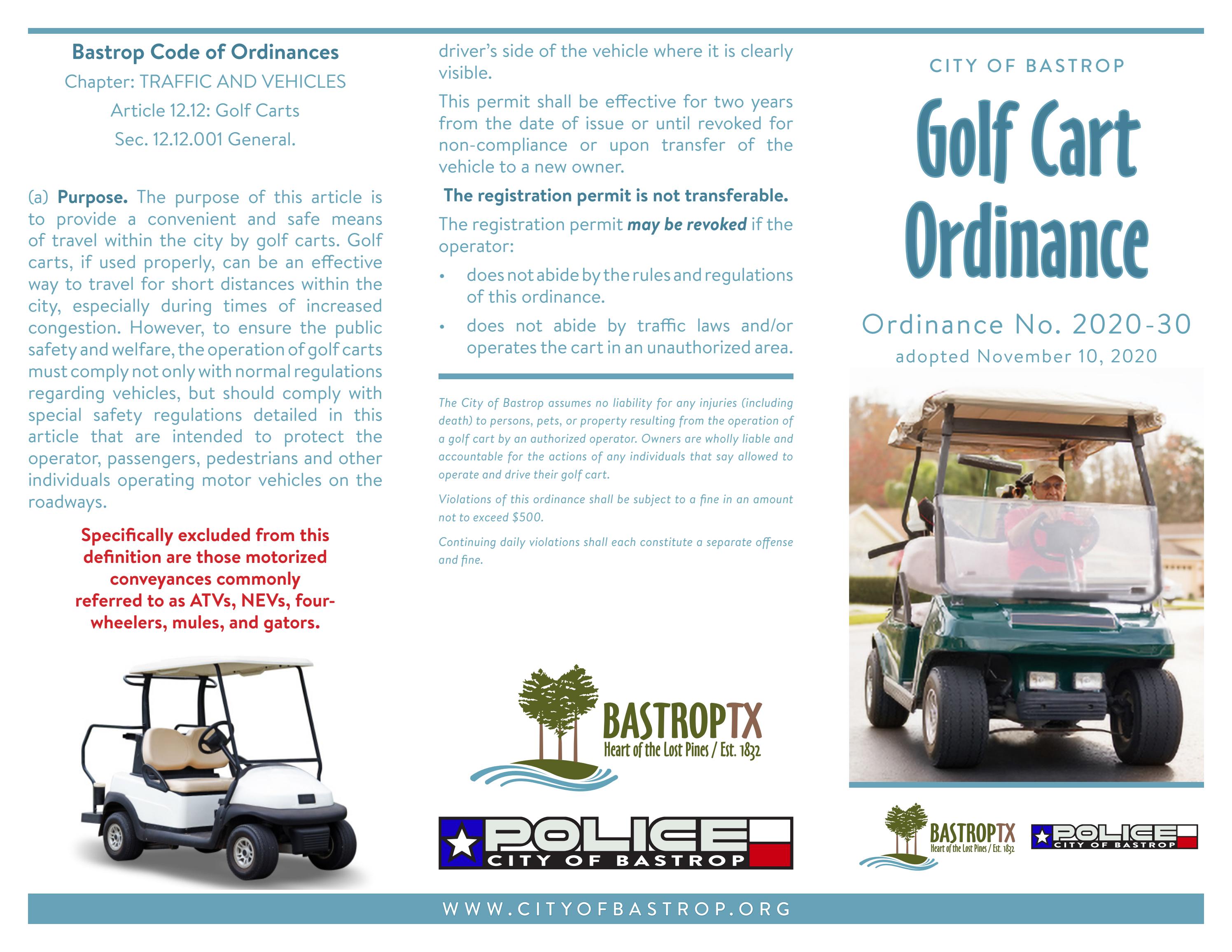 City of Bastrop Golf Cart Ordinance rev. 11/2023 by cityofbastrop Issuu