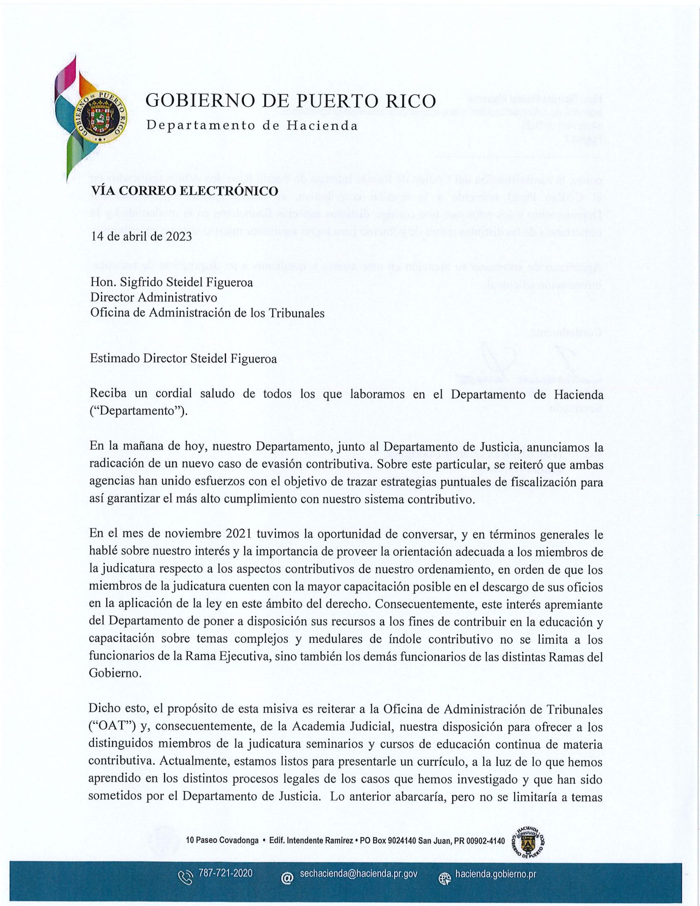 Lee la carta que el secretario de Hacienda envió a la Administración de