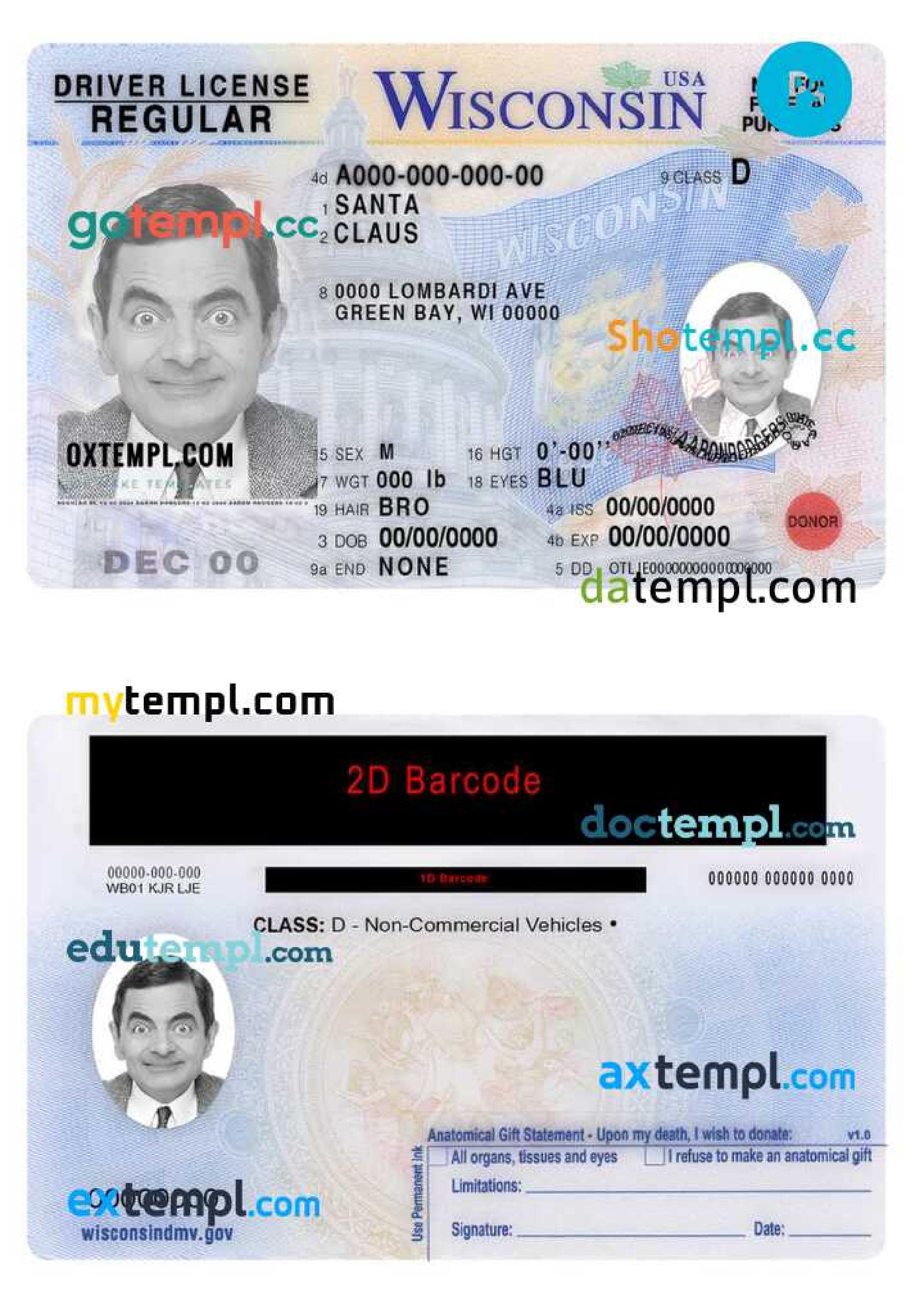 USA Wisconsin driving license template in PSD format by intemplisstore ...