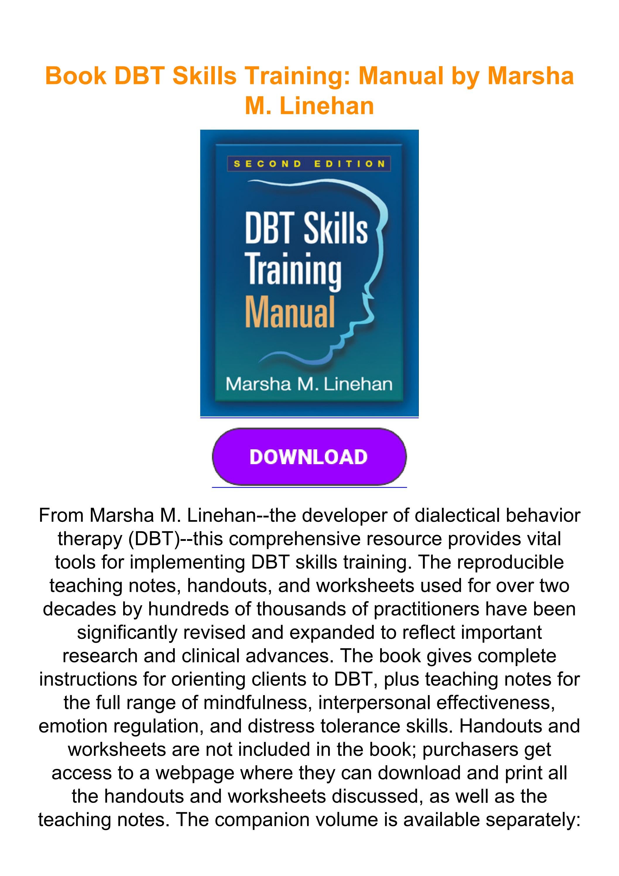 Book dbt skills training manual by marsha m linehan by