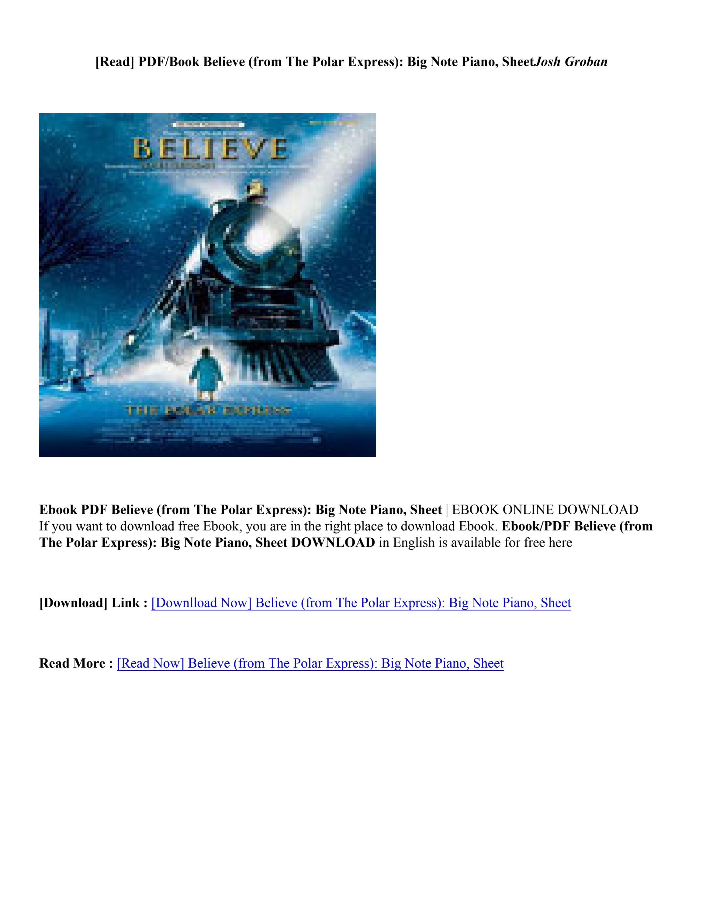 [PDF Download] Believe (from The Polar Express): Big Note Piano, Sheet ...