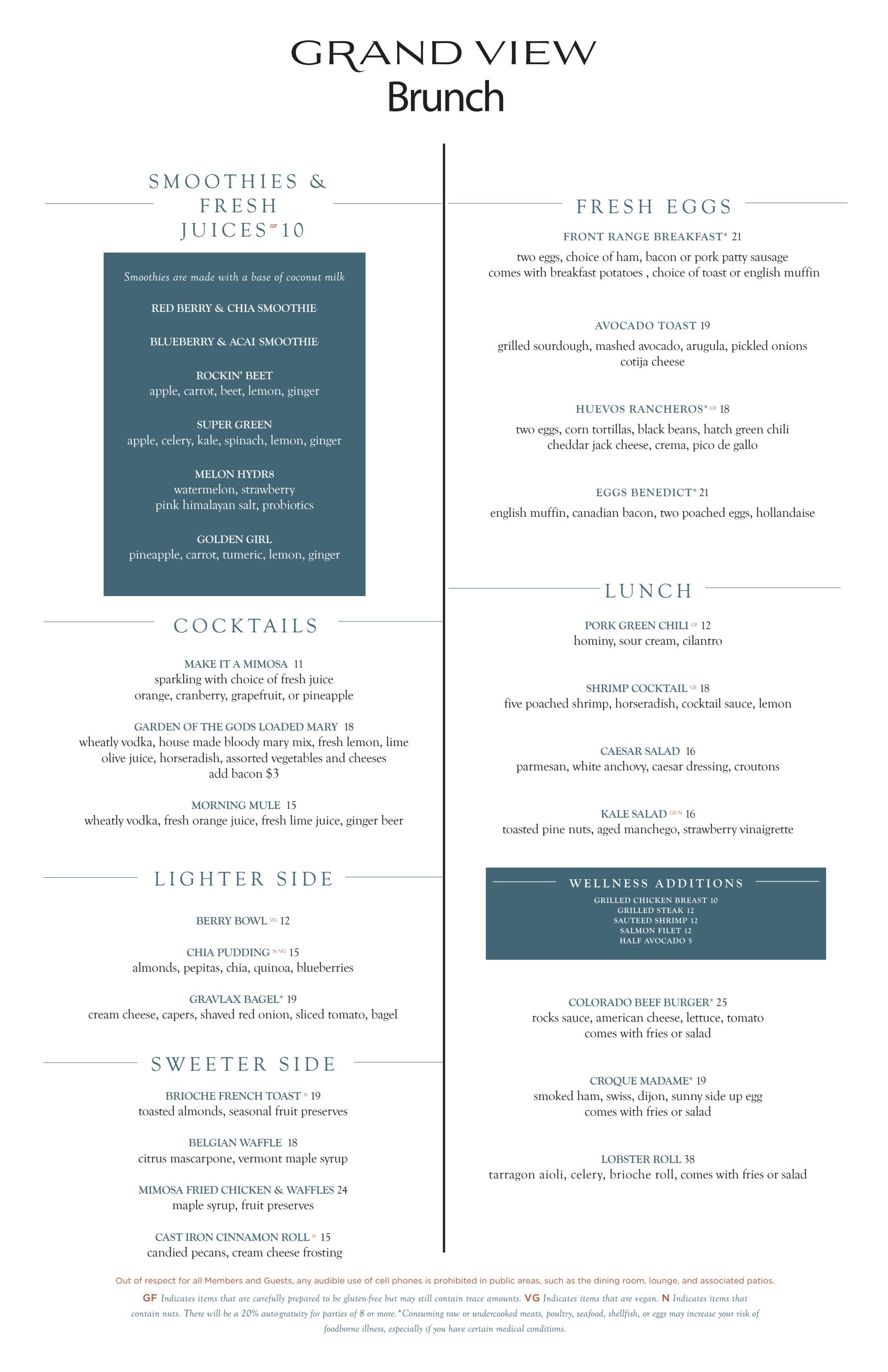 Grand View Saturday & Sunday Brunch Menu November 2023 by