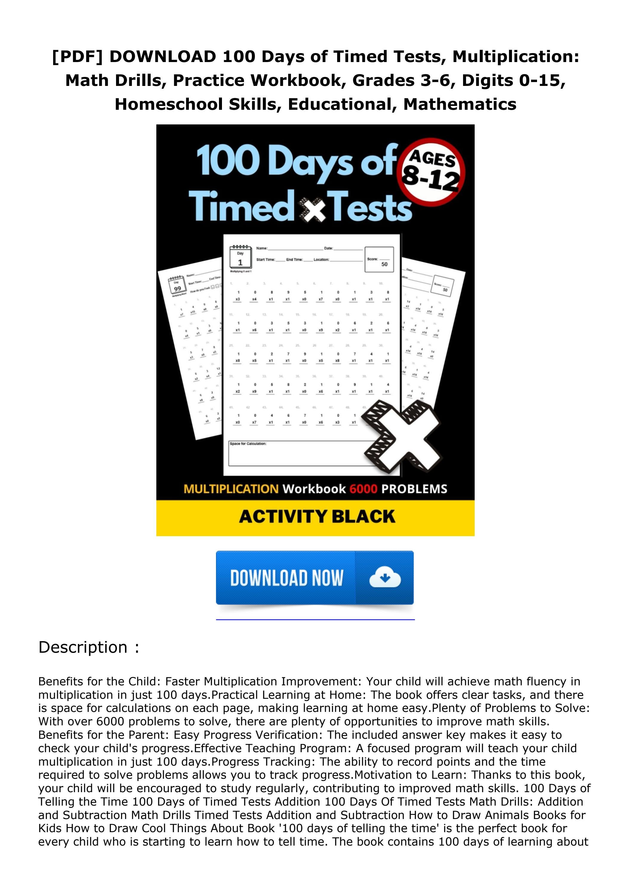 [PDF] DOWNLOAD 100 Days of Timed Tests, Multiplication: Math Drills ...