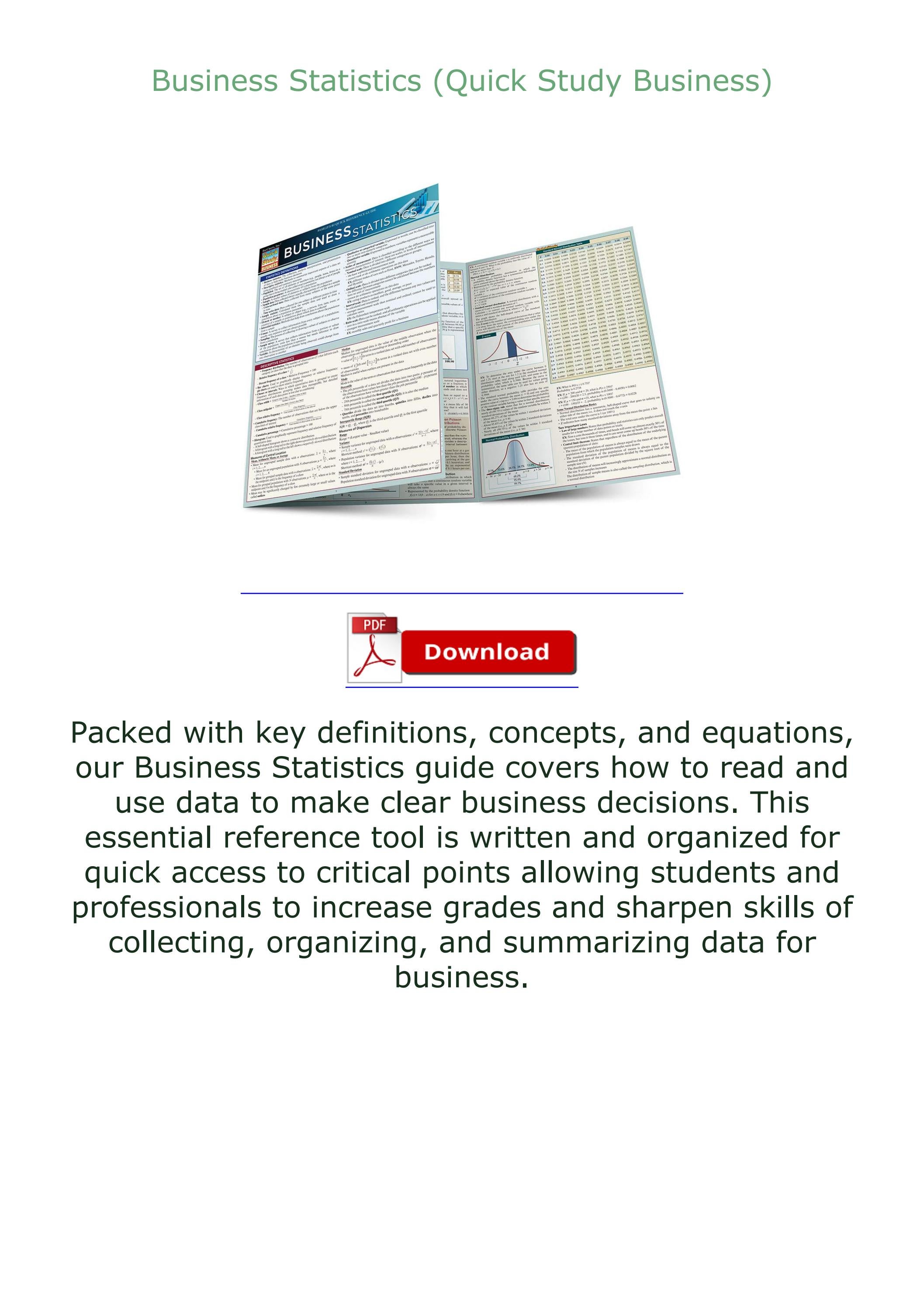(DOWNLOAD) Business Statistics (Quick Study Business) by