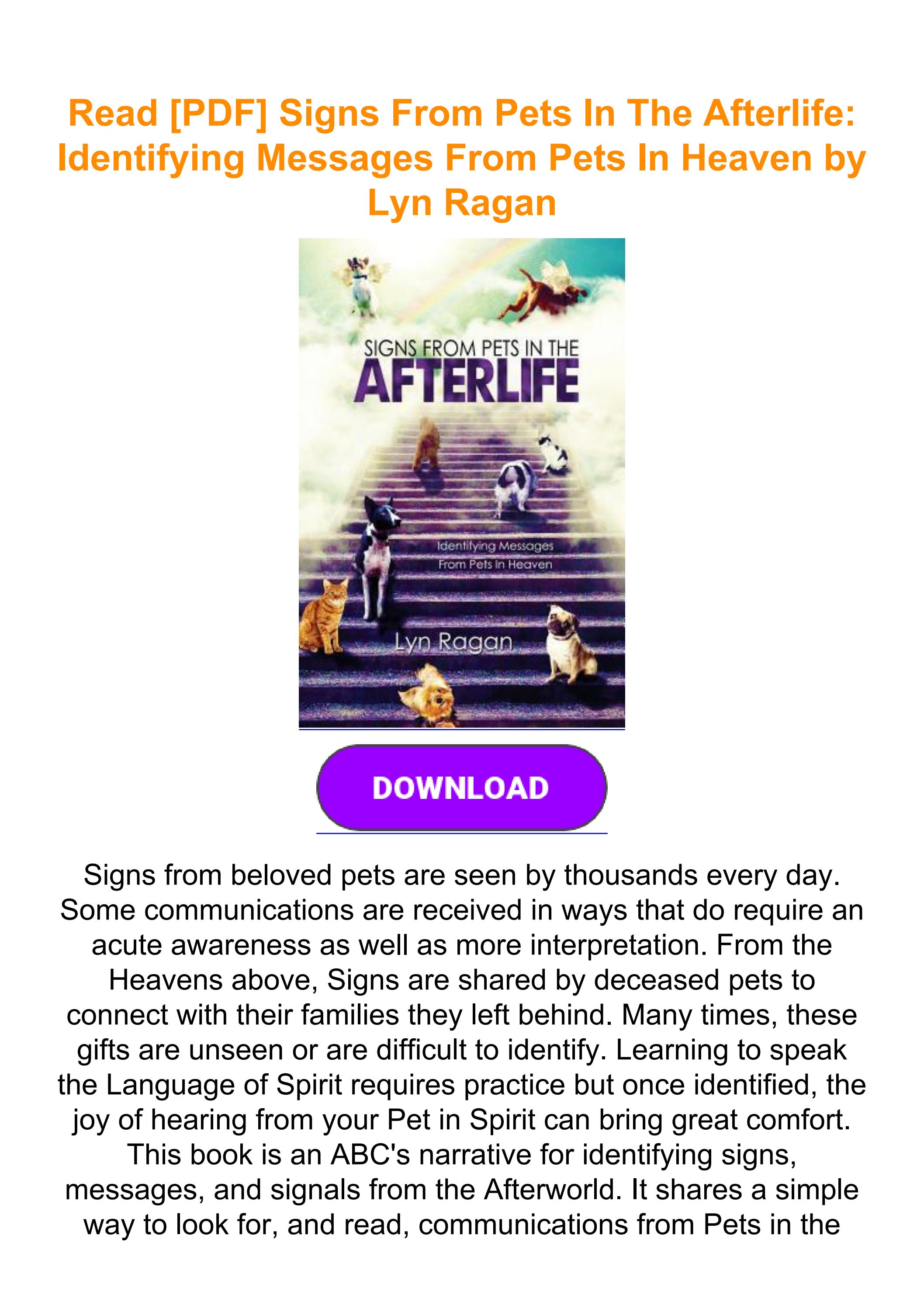 Read [PDF] Signs From Pets In The Afterlife Identifying Messages From