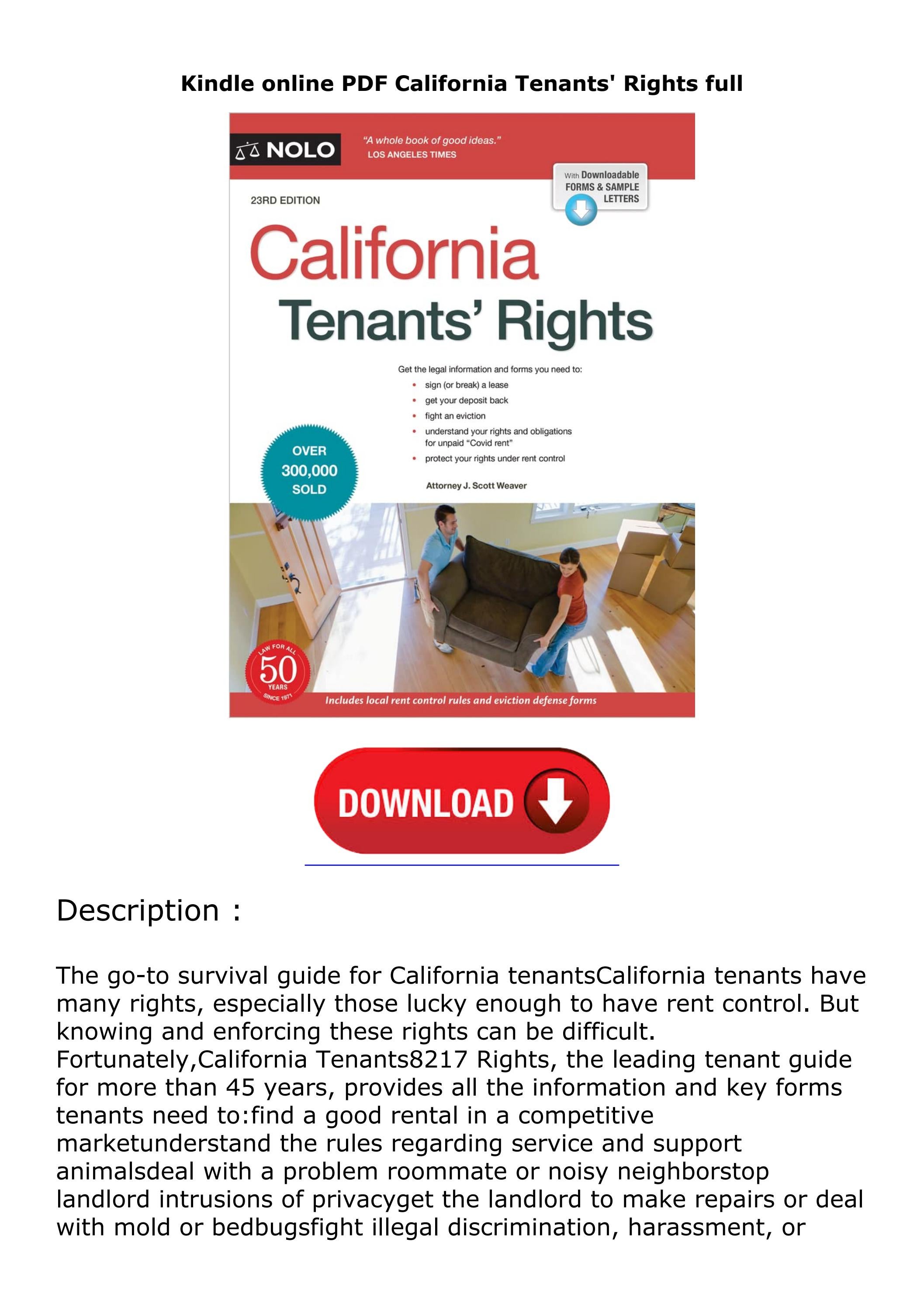 Kindle online PDF California Tenants' Rights full by brookejomaobrien