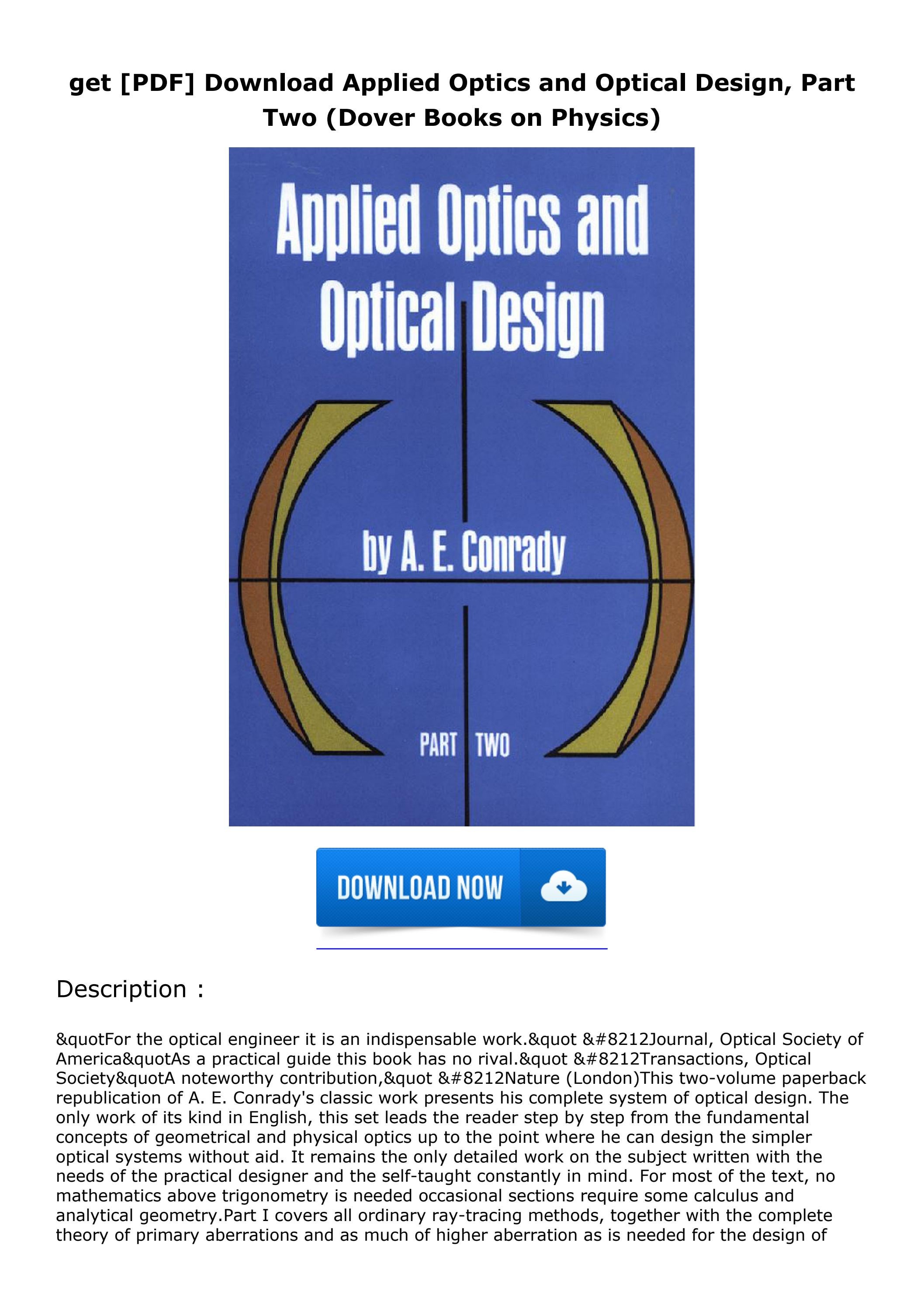 get [PDF] Download Applied Optics and Optical Design, Part Two (Dover