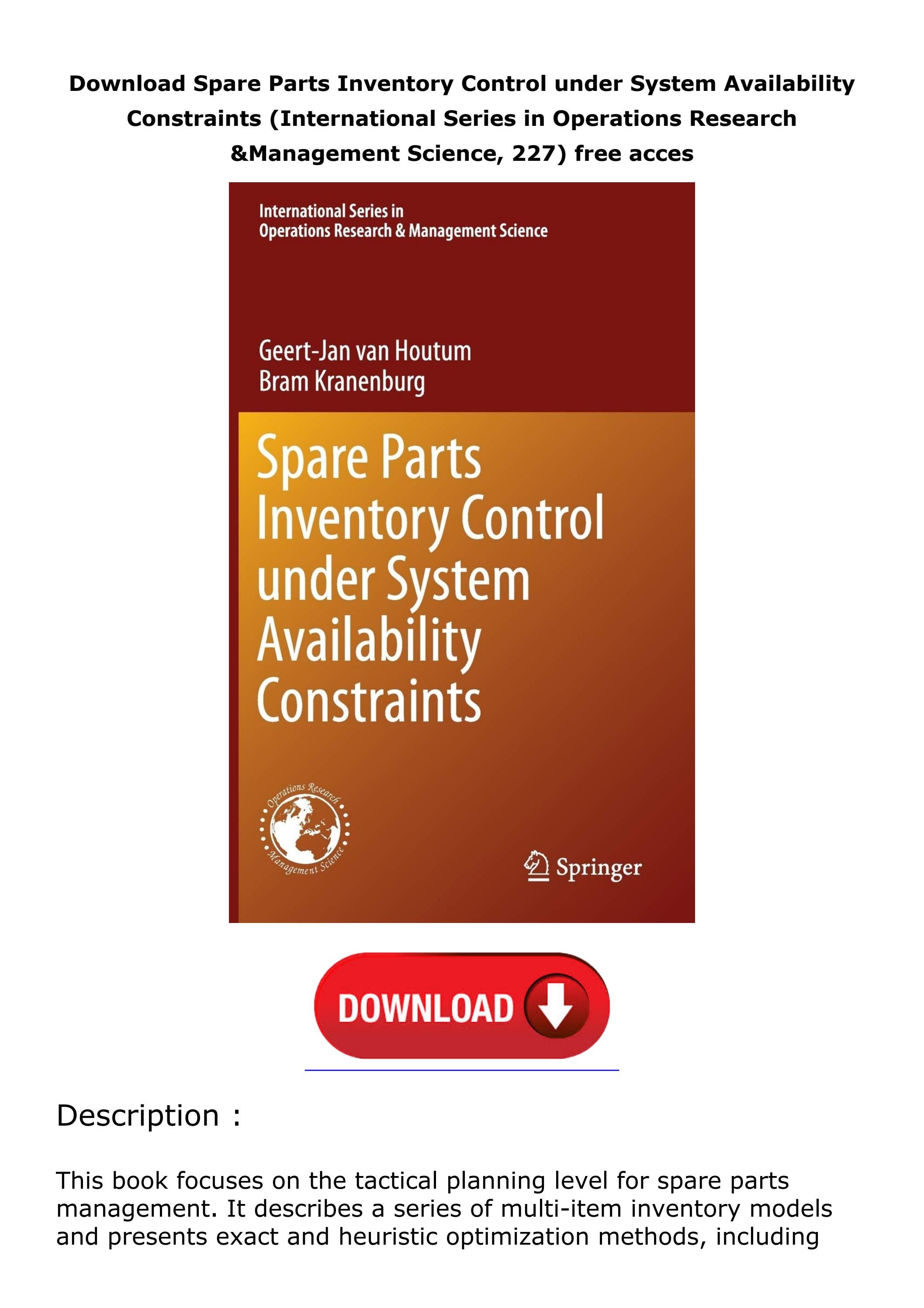 Download Spare Parts Inventory Control under System Availability