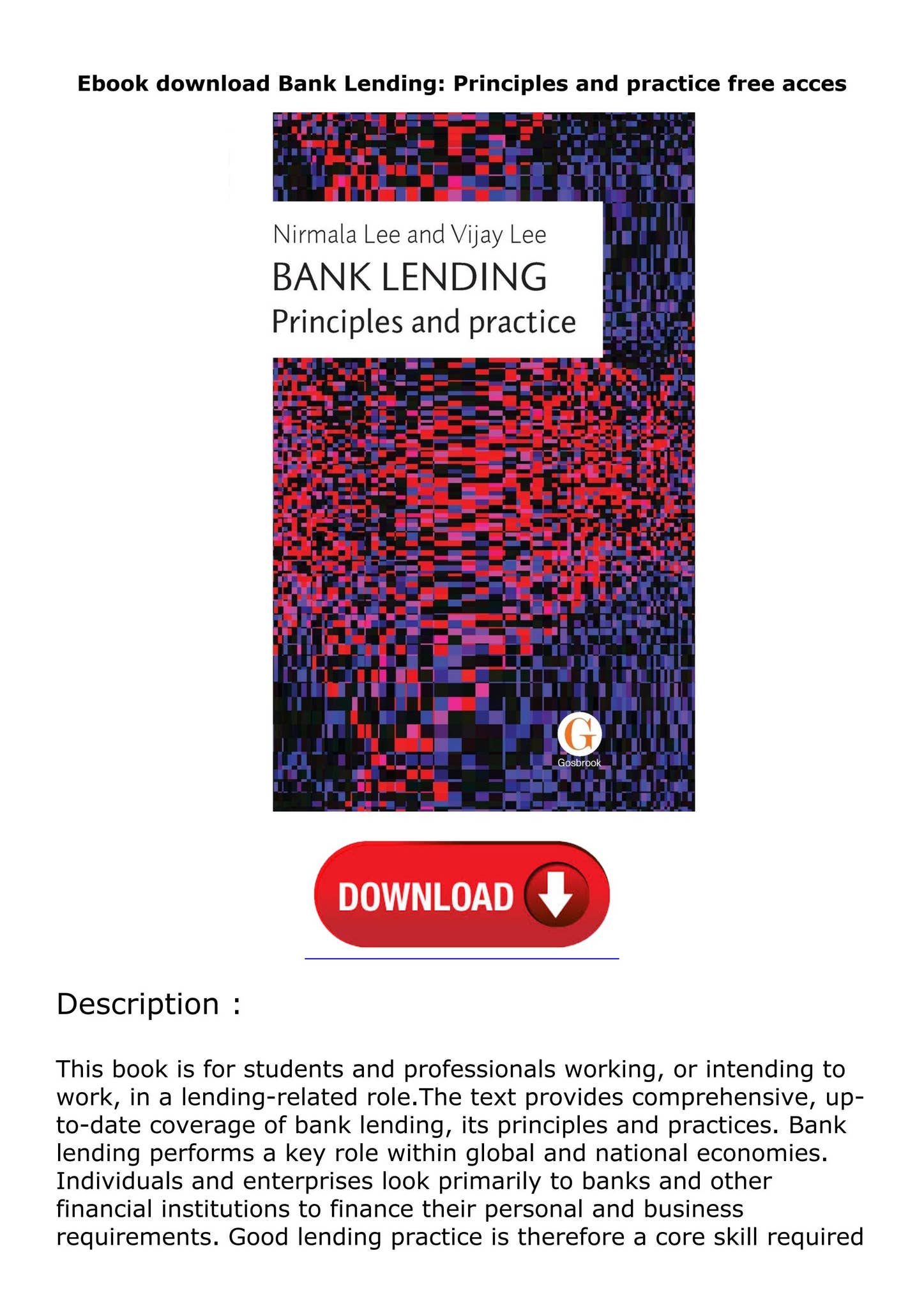 Ebook download Bank Lending: Principles and practice free acces by ...