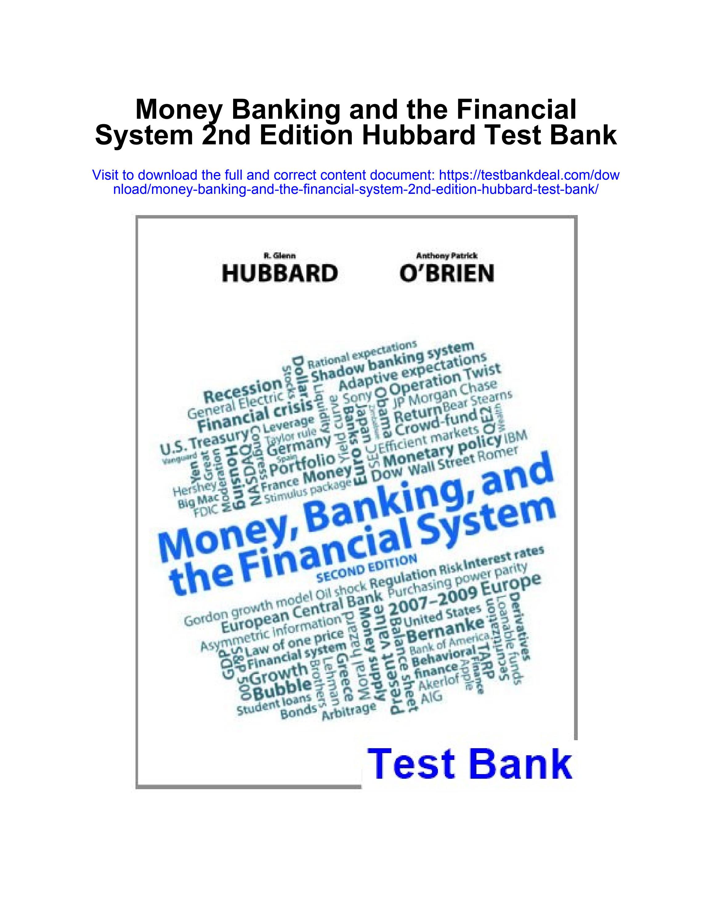 Money banking and the financial system 2nd edition hubbard test bank by