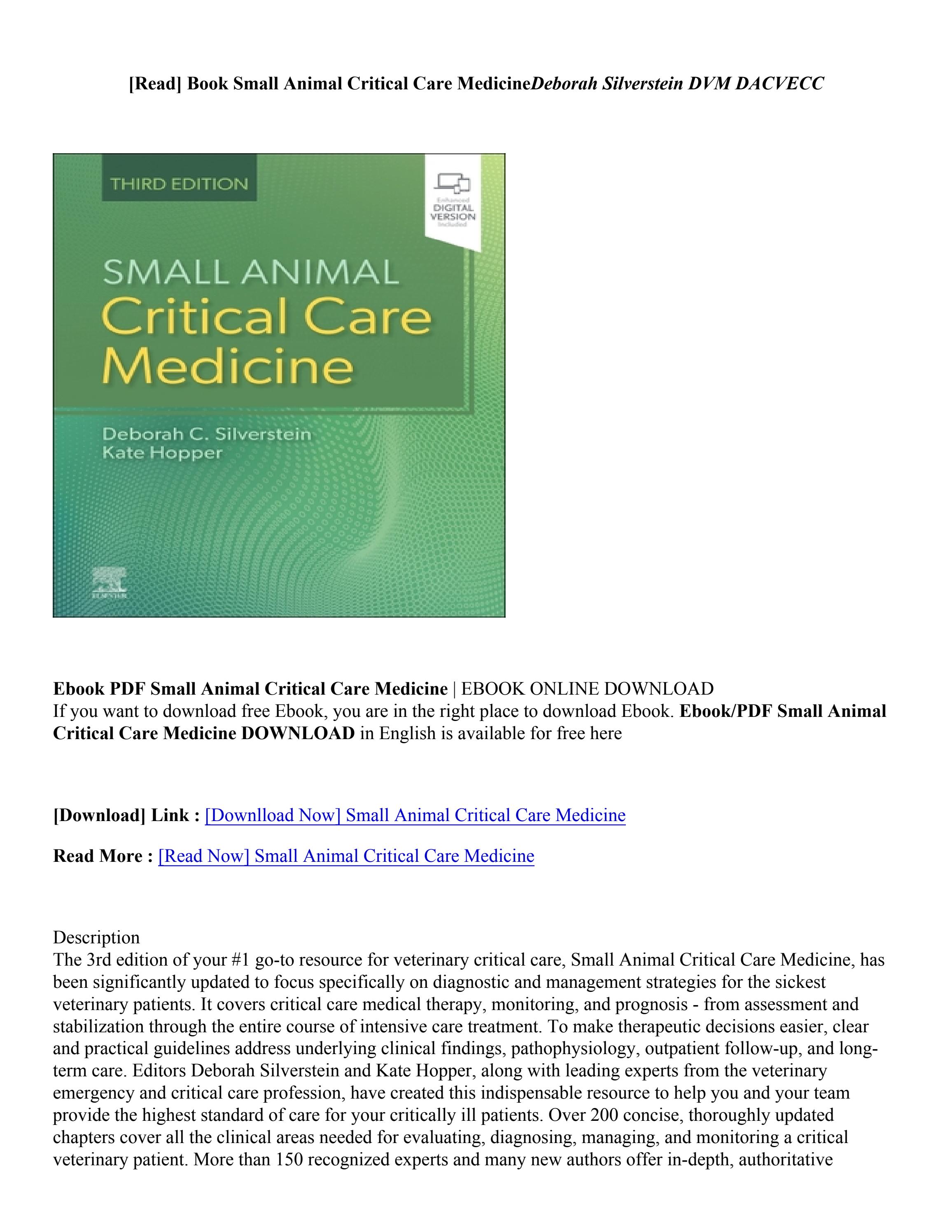 (PDF) Download Small Animal Critical Care Medicine By Deborah
