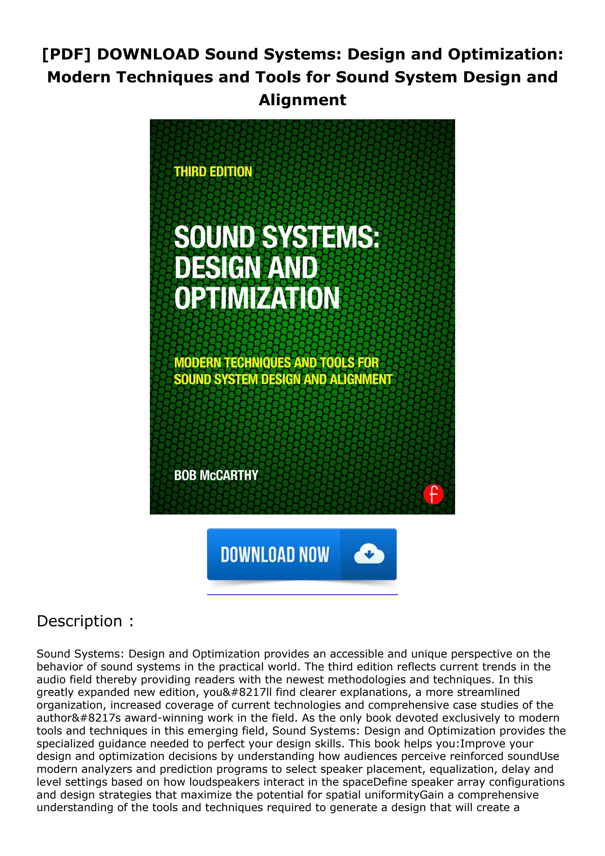 [PDF] DOWNLOAD Sound Systems Design and Optimization Modern
