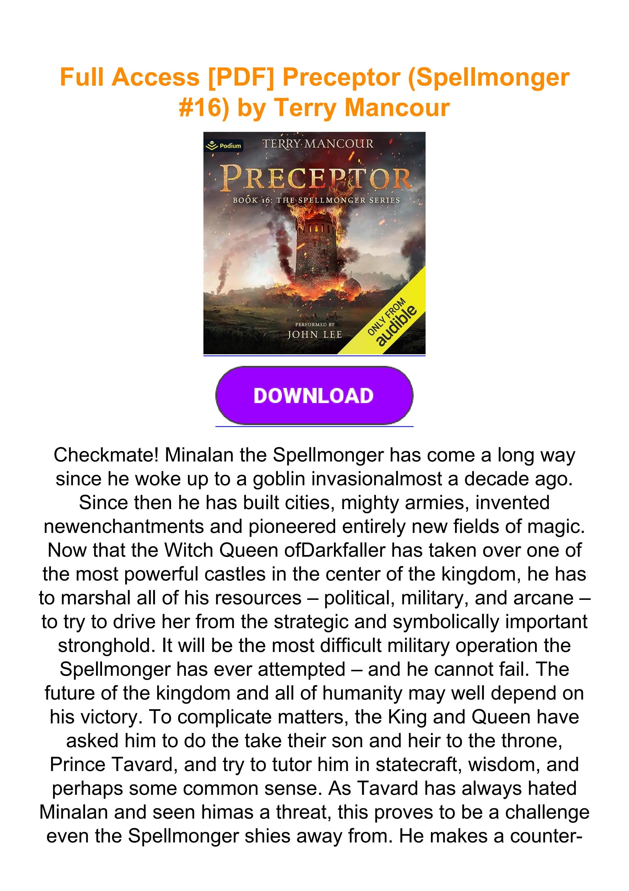 Full Access [PDF] Preceptor (Spellmonger 16) by Terry Mancour by