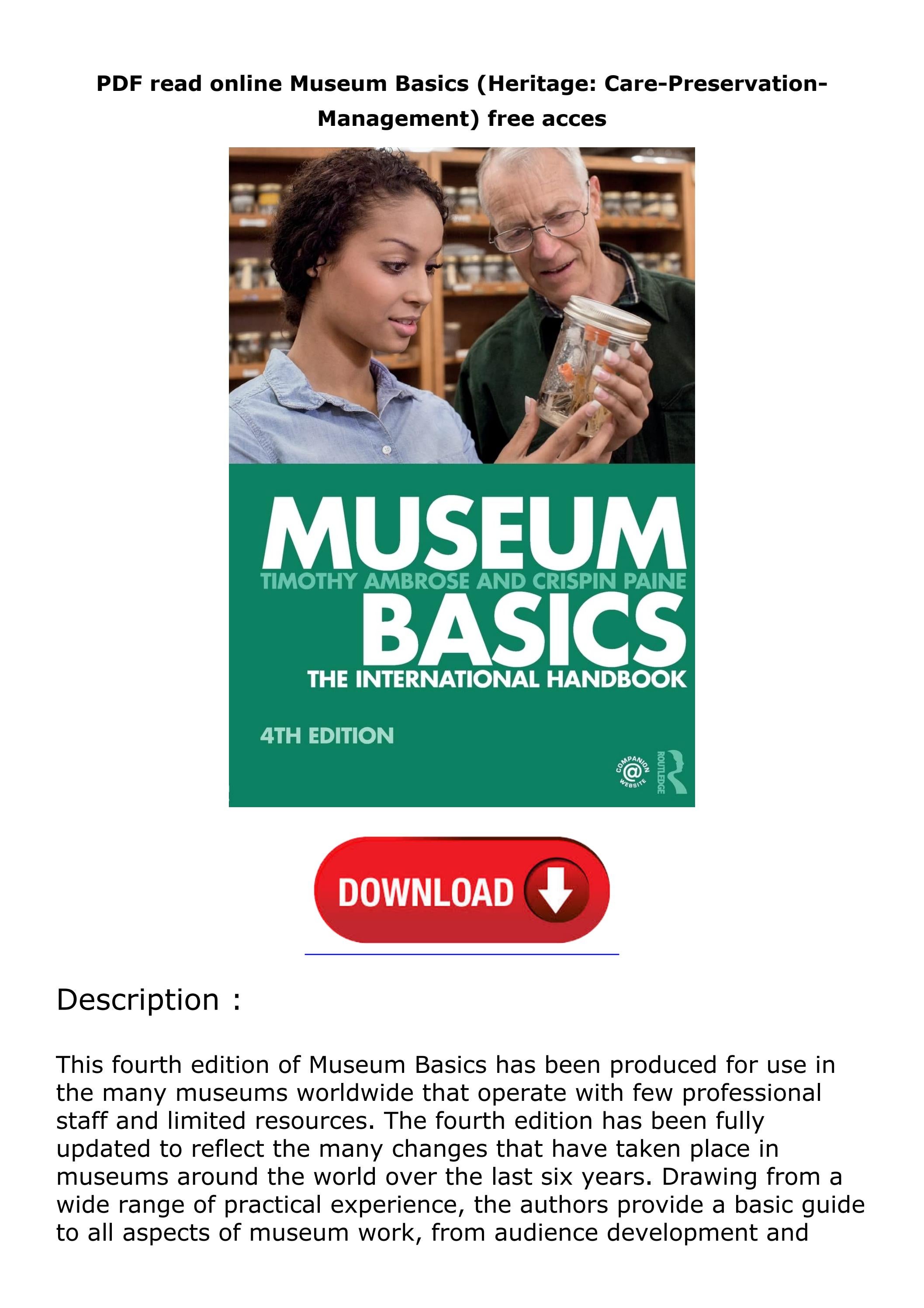 PDF read online Museum Basics (Heritage: Care-Preservation-Management ...