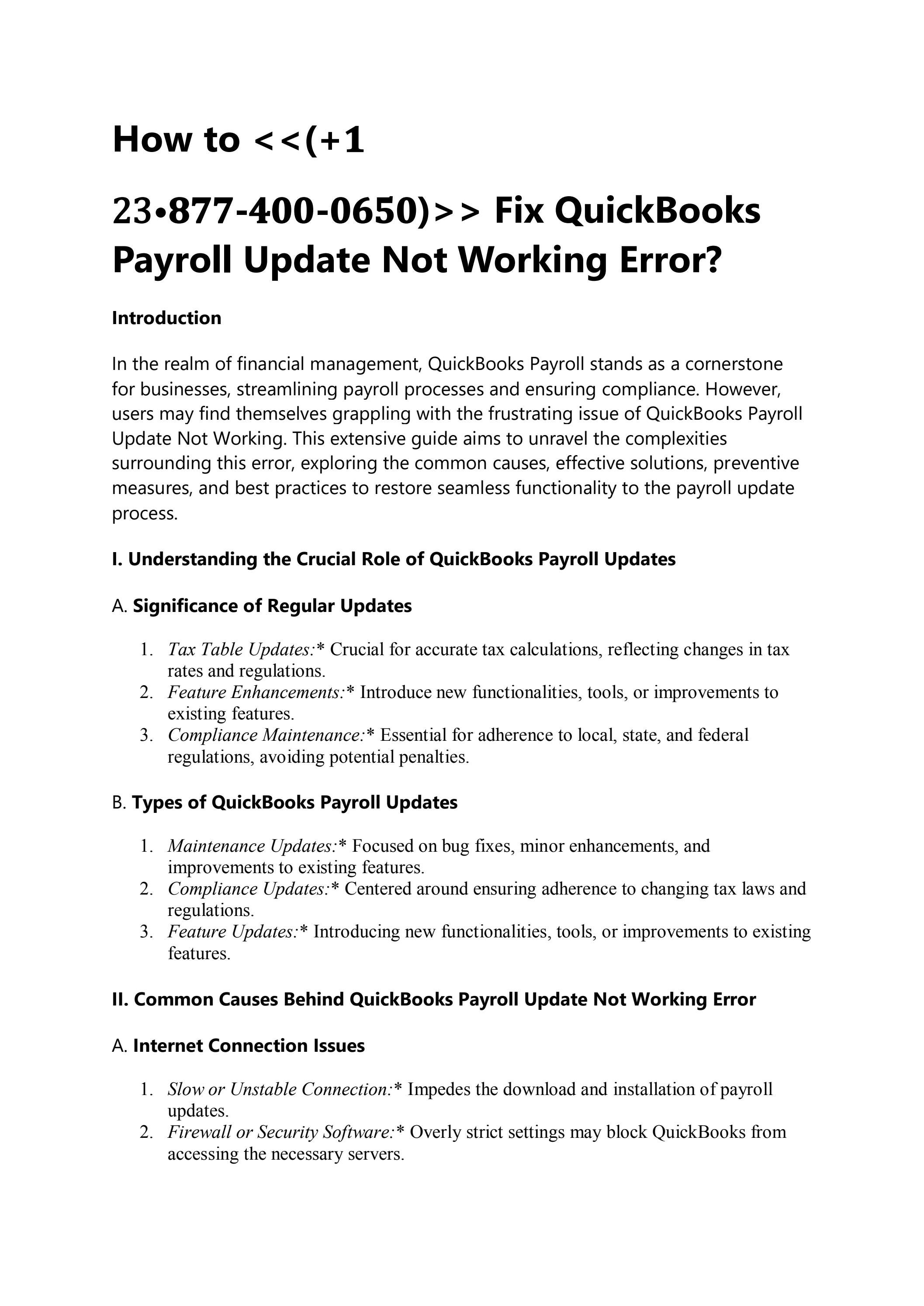 How to Fix 18887450506 QuickBooks Payroll Update Not Working Error