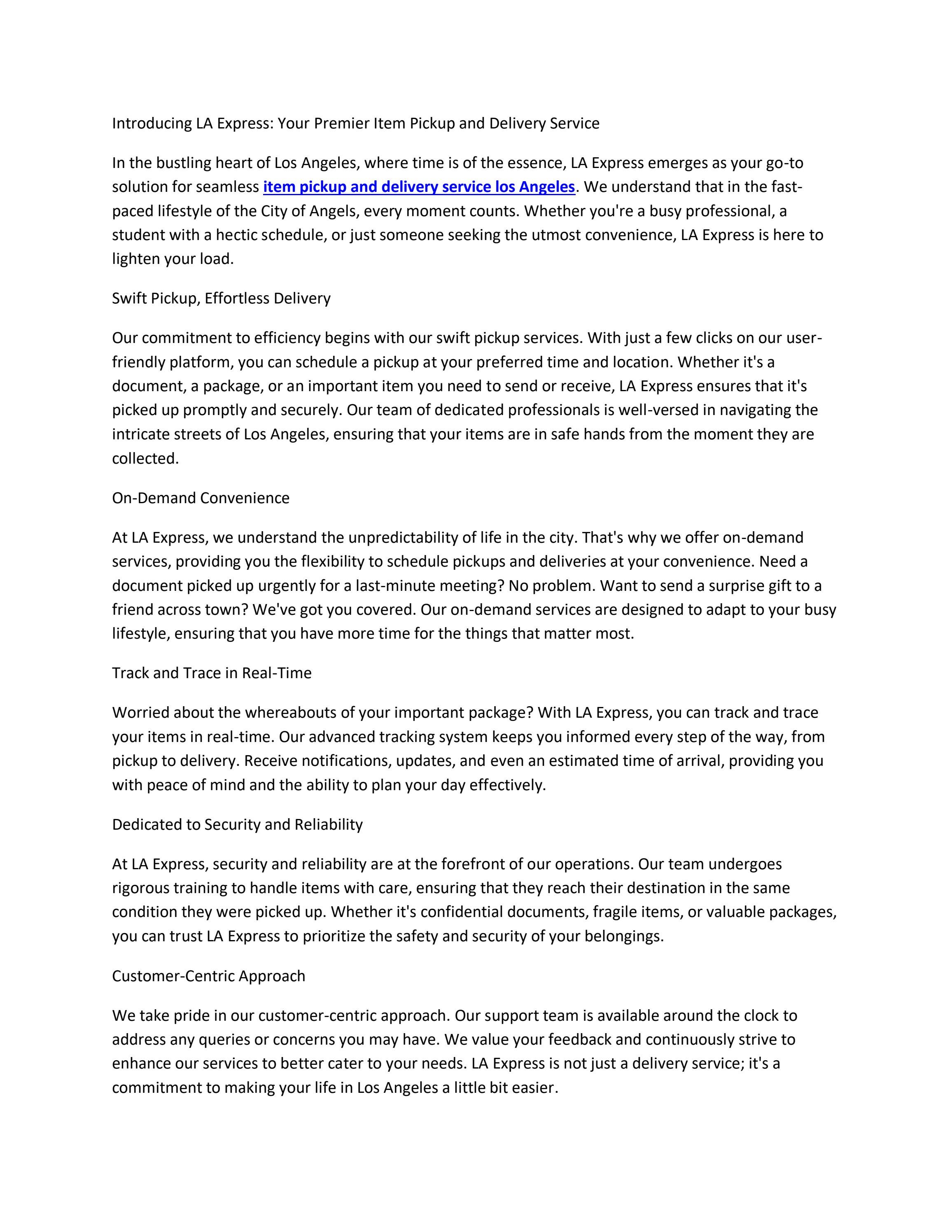 "LA Express Swift Item Pickup & Seamless Delivery" by