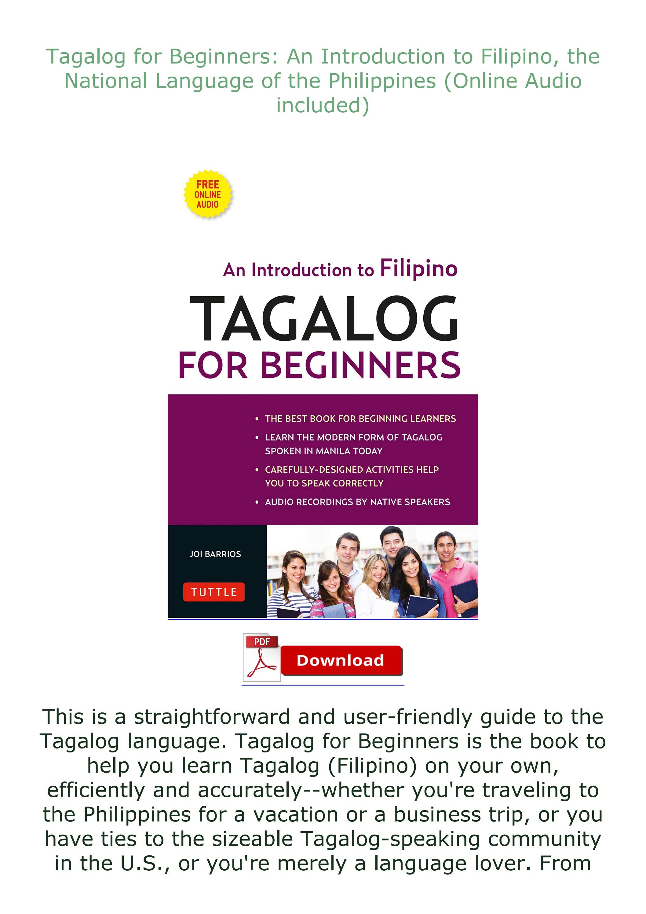 [PDF] Tagalog for Beginners An Introduction to Filipino, the National Language of the