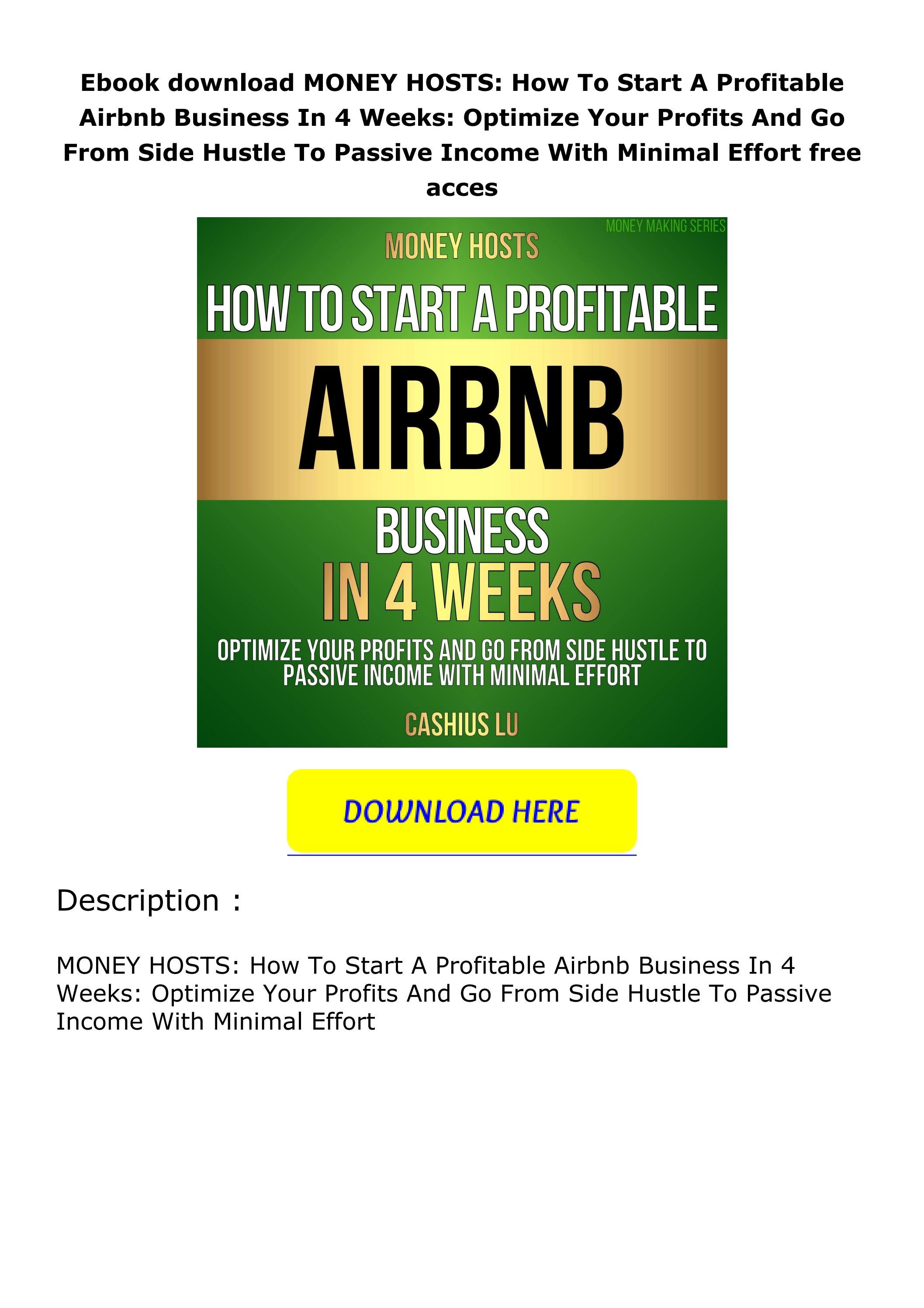 Ebook download MONEY HOSTS How To Start A Profitable Airbnb Business