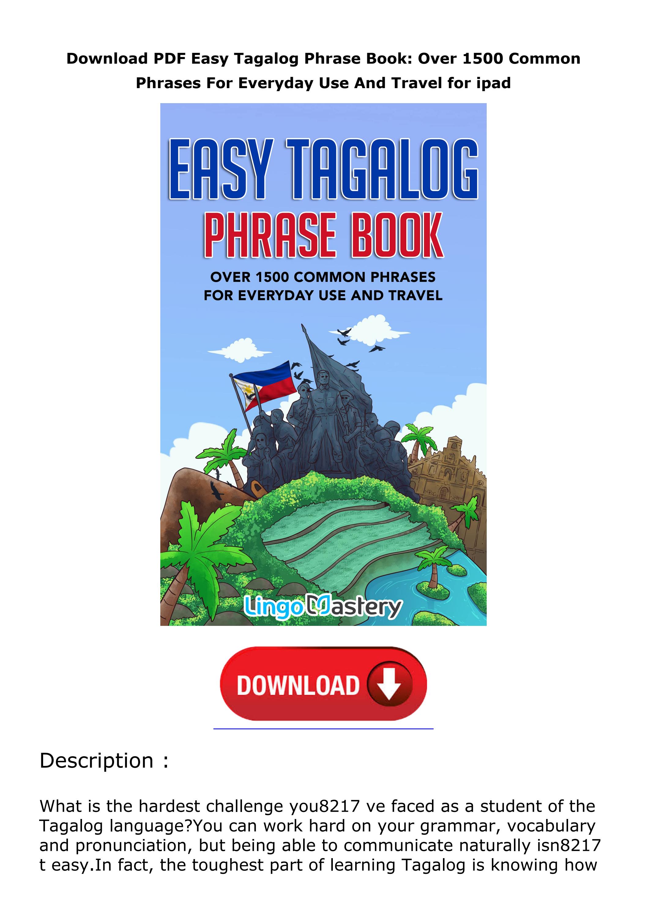 Download PDF Easy Tagalog Phrase Book Over 1500 Common Phrases For Everyday Use And Travel for