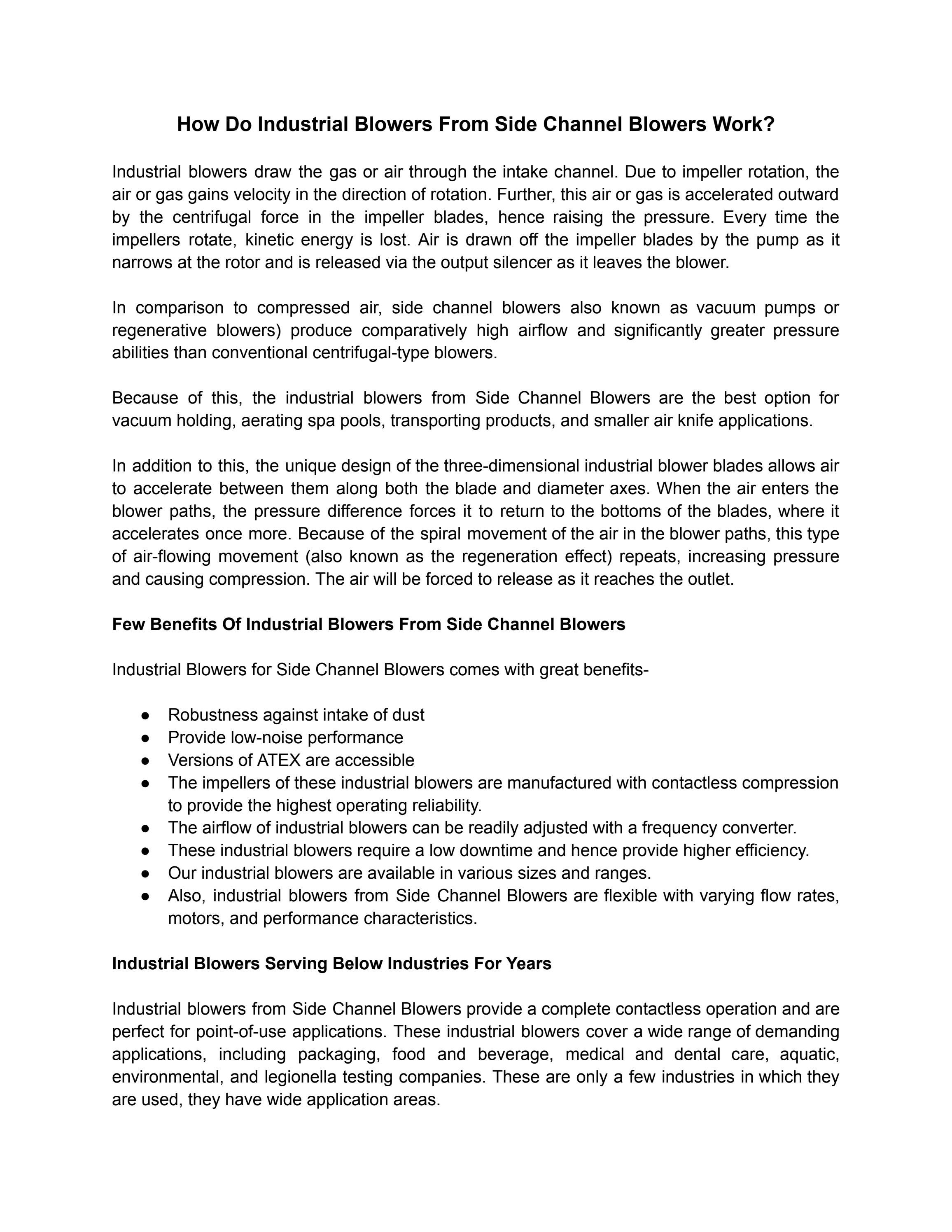 How Do Industrial Blowers From Side Channel Blowers Work? by Side